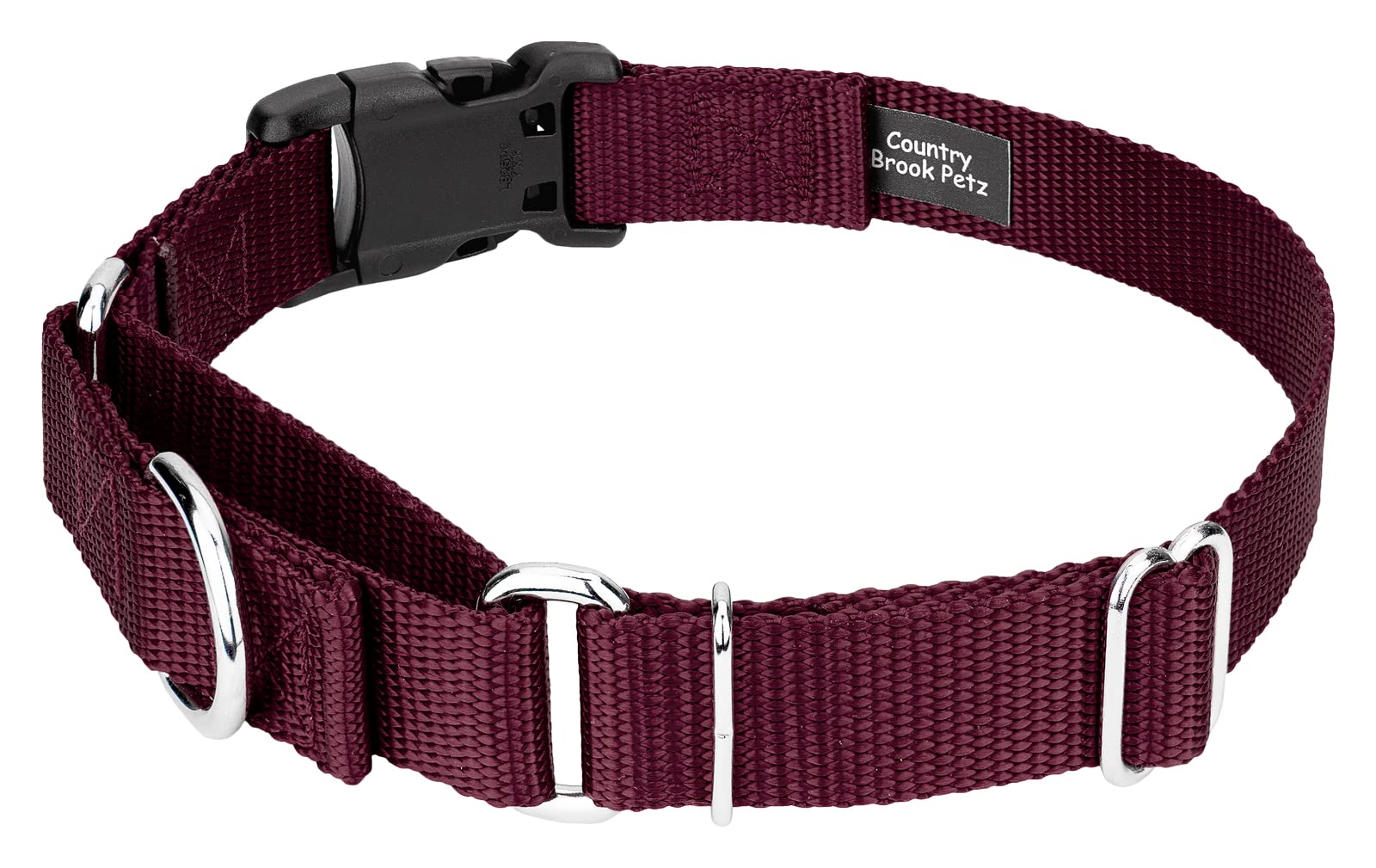 Country Brook Petz - Made In The Usa - Durable Nylon Martingale With Deluxe Buckle - 30+ Vibrant Color Options (Burgundy, 3/4 Inch, Small)