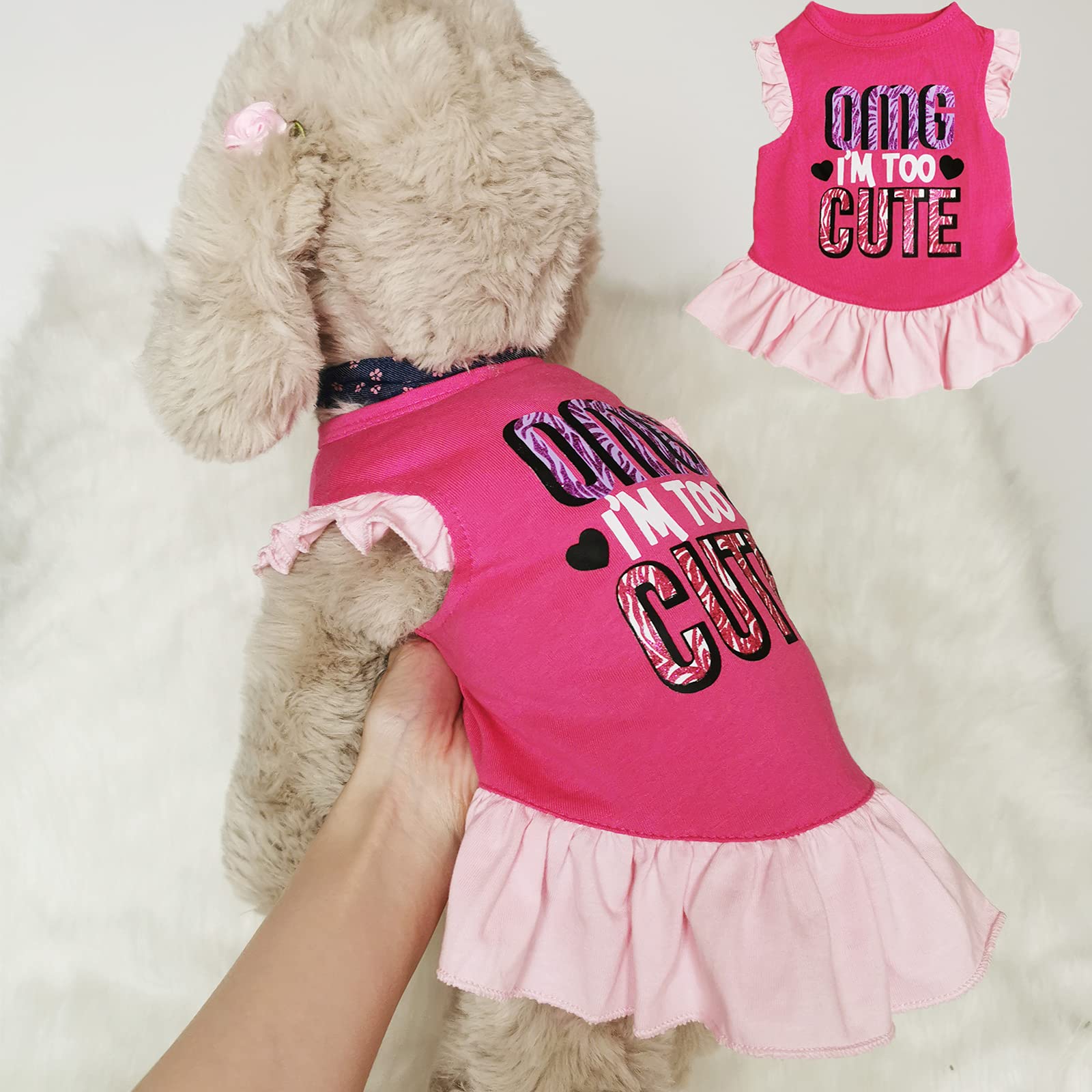 Xpudac 4 Pieces Pet Dog Dress Shirt Puppy Skirt Cute Doggie Dress Dog Summer Clothes Dog Apparel For Small Dogs And Cats (Pink Angel, Medium(8-11 Lbs))