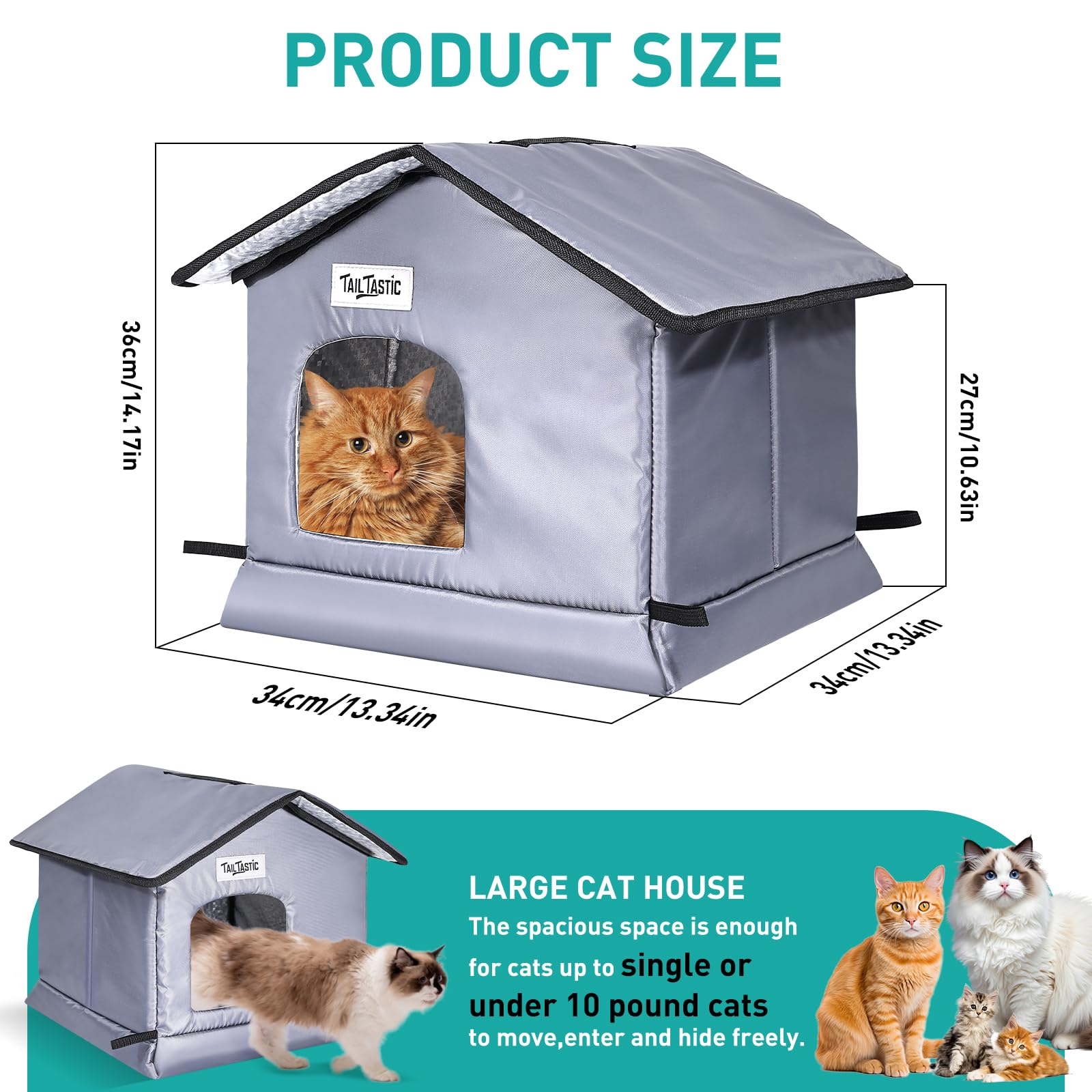 Weatherproof & Insulated Outdoor Cat House - Seamless Base Stays Dry,Easy Assembly, Warm Shelter for Community/Outdoor Cats(S-2P