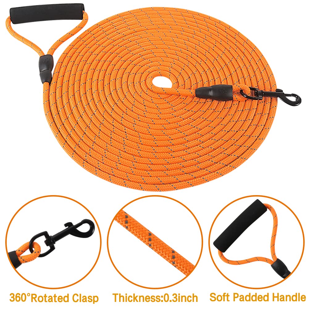 Vivifying Long Dog Leash, 32Ft Reflective Dog Training Leash For Outside And Yard, Floating Long Line Lead With Soft Handle For Camping, Hiking, Swimming, Beach And Lake (Orange)