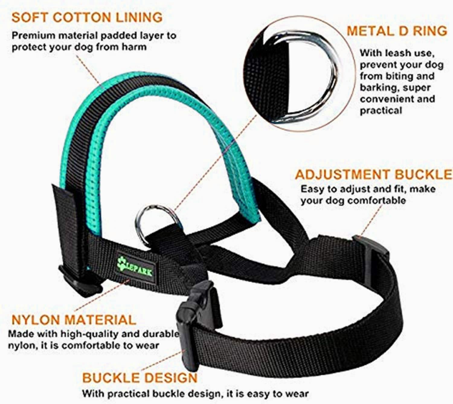 Lepark Nylon Dog Muzzle For Small,Medium,Large Dogs Prevent From Biting,Barking And Chewing,Adjustable Loop(M/Green)