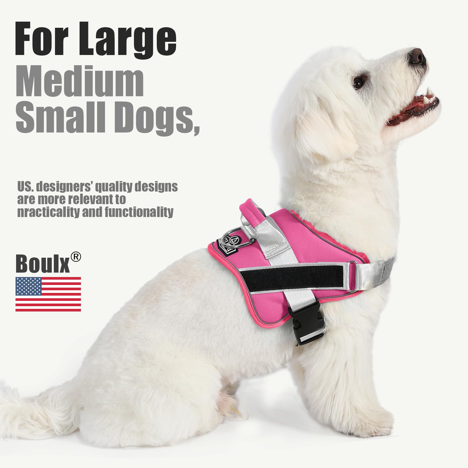 Bolux Dog Harness, No-Pull Reflective Dog Vest, Breathable Adjustable Pet Harness With Handle For Outdoor Walking - No More Pulling, Tugging Or Choking (Fuchsia, X-Small (Pack Of 1))