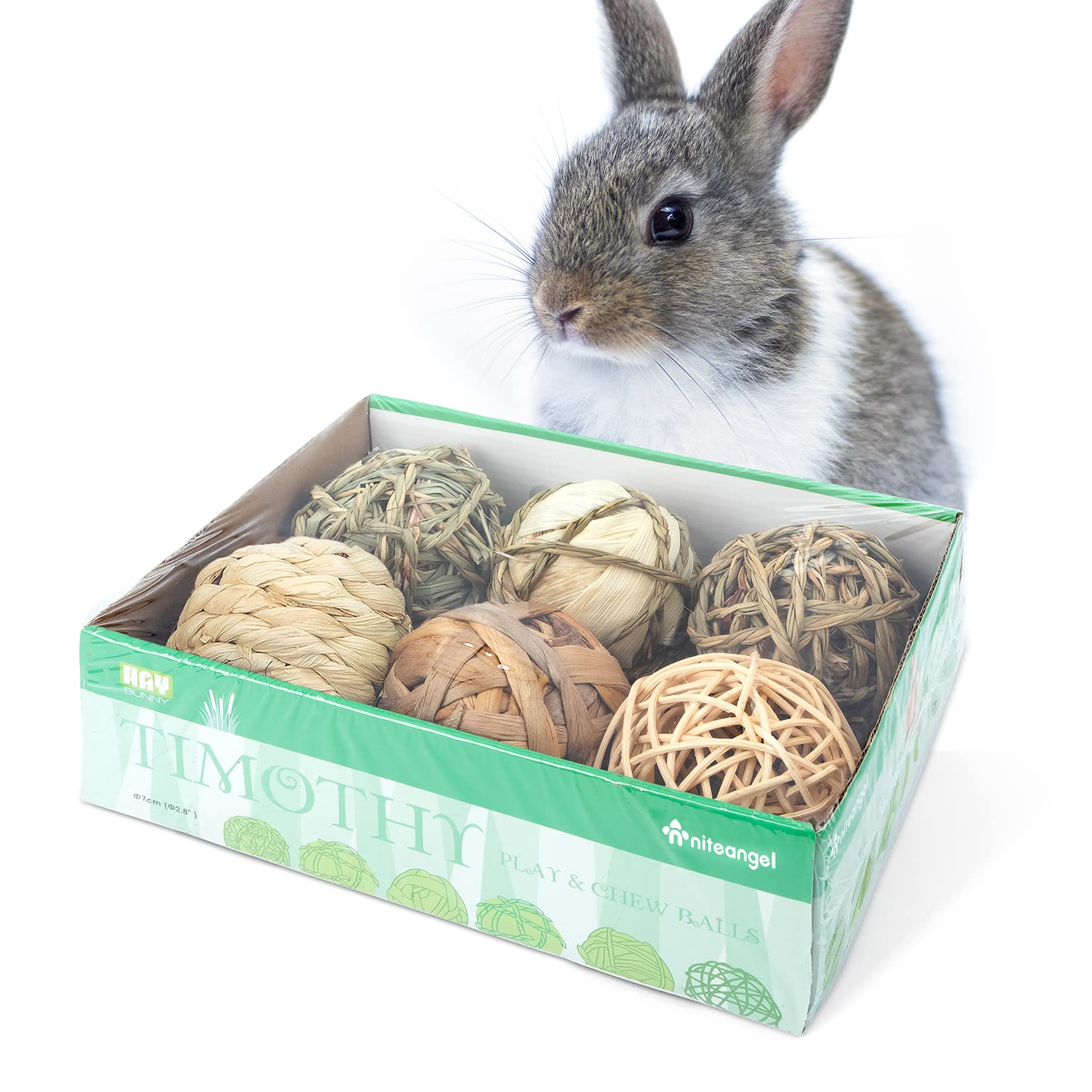 Niteangel Natural Chew Activity Toys Fun Safe Hay Grass Pet Balls for Chinchilla Guinea Pig Rats Rabbits Hamster Gerbil Degu Bun