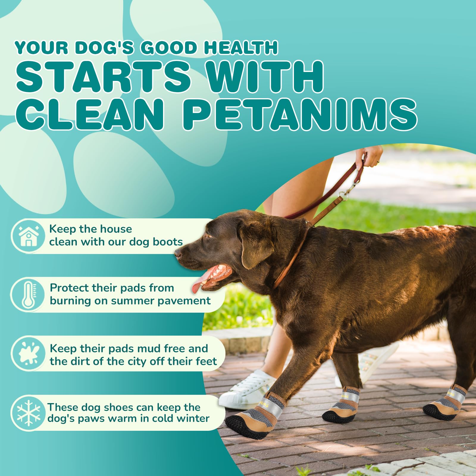 Petanims Dog Shoes For Large Dogs, Medium Dog Boots & Paw Protectors For Winter Snow, Breathable Dog Booties For Hot Pavement, H