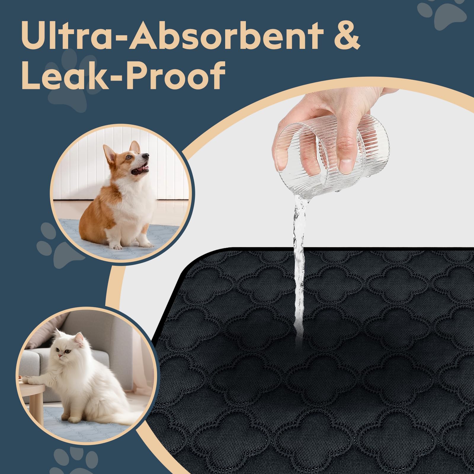 Funfurry Washable Pee Pads - 2 Pack Reusable, Waterproof, Super Absorbent Dog Training Pads With Non-Slip Backing (Dark Grey, 41