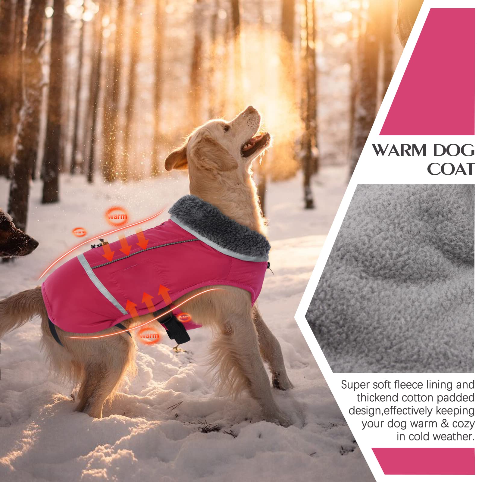 Qbleev Warm Dog Coat Reflective Dog Jacket, Waterproof Dog Winter Coat Turtleneck Dog Clothes For Cold Weather, Thick Fleece Dog