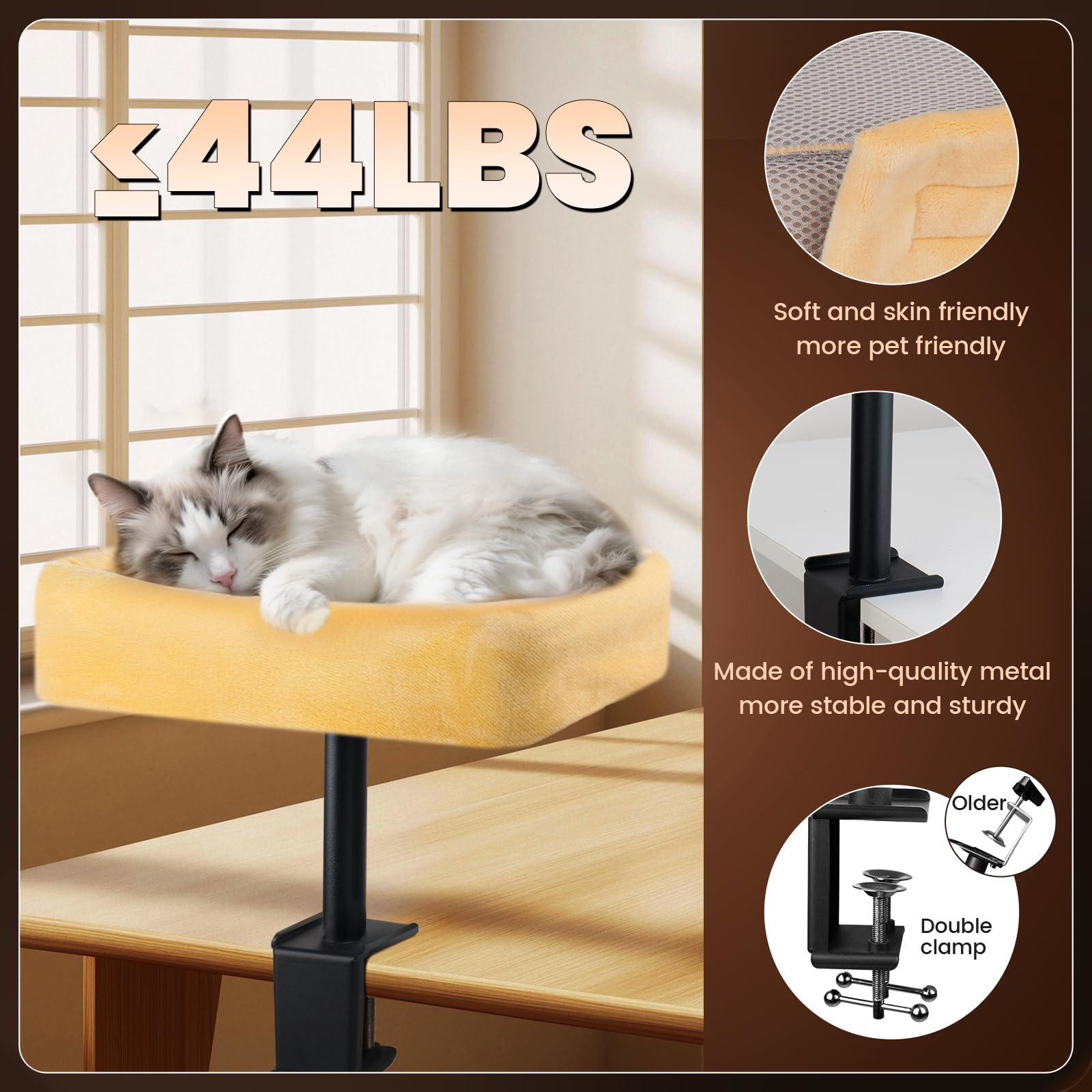 Cat Desk Bed, Sturdy Cats Bed For Desk With Washable Cover, Dual-Sided Breathable Summer & Winter, Comfortable Soft Pet Nest Bed