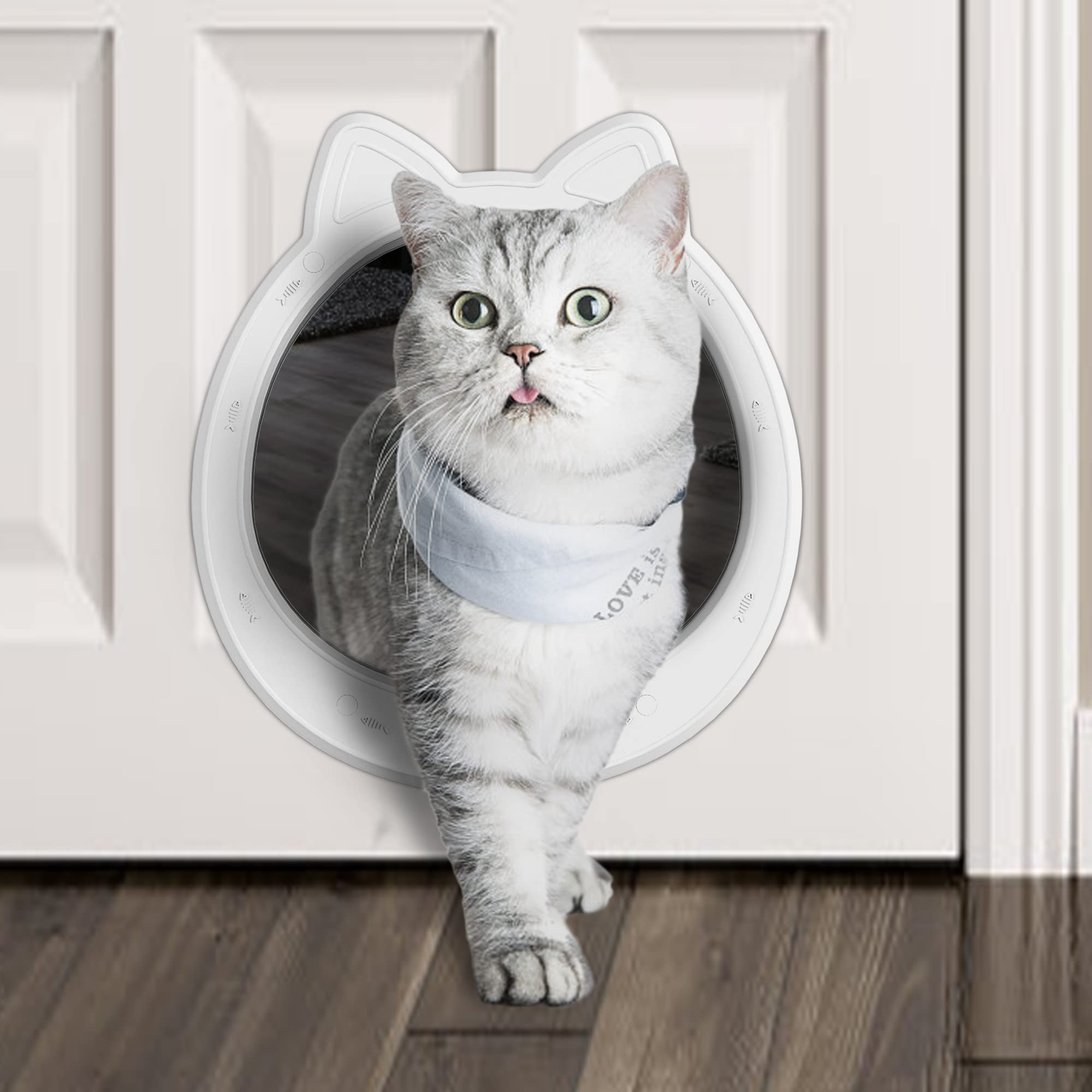 Caremyworld Large Cat Door Interior Door, No-Flap Cat Door For Interior Door, Pet Door For Cats, Easy Diy Setup, No Training, Up To 22 Lbs, Easy To Install(Snow White)