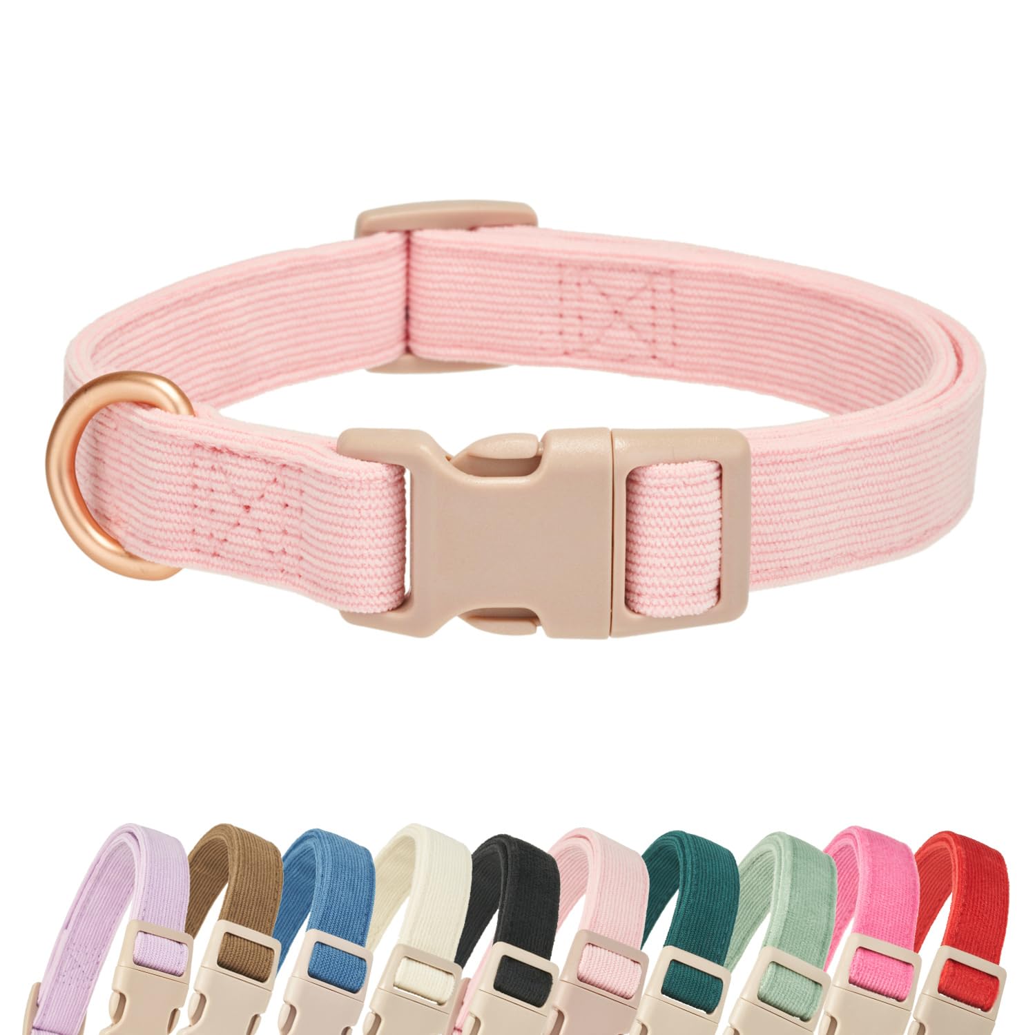 Yudote Soft Cotton Dog Collar Adjustable Corduroy Dog Collars For Small Medium Large Female Dogs(Pink,Medium)