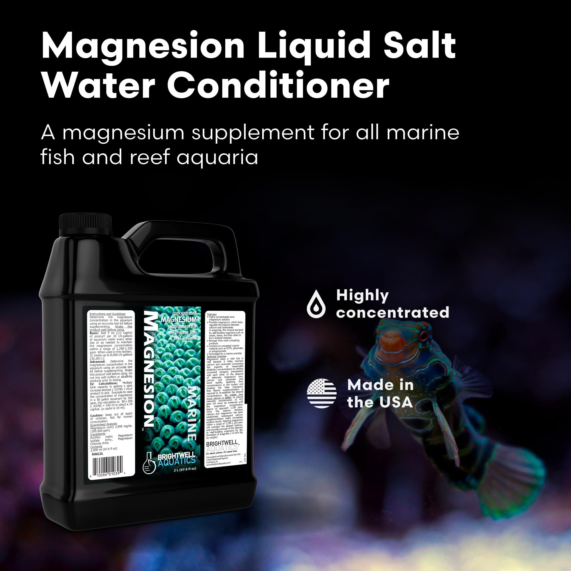 Brightwell Aquatics Magnesion Liquid Salt Water Conditioner - Concentrated Magnesium Supplement For Reef and Marine Aquariums, 6