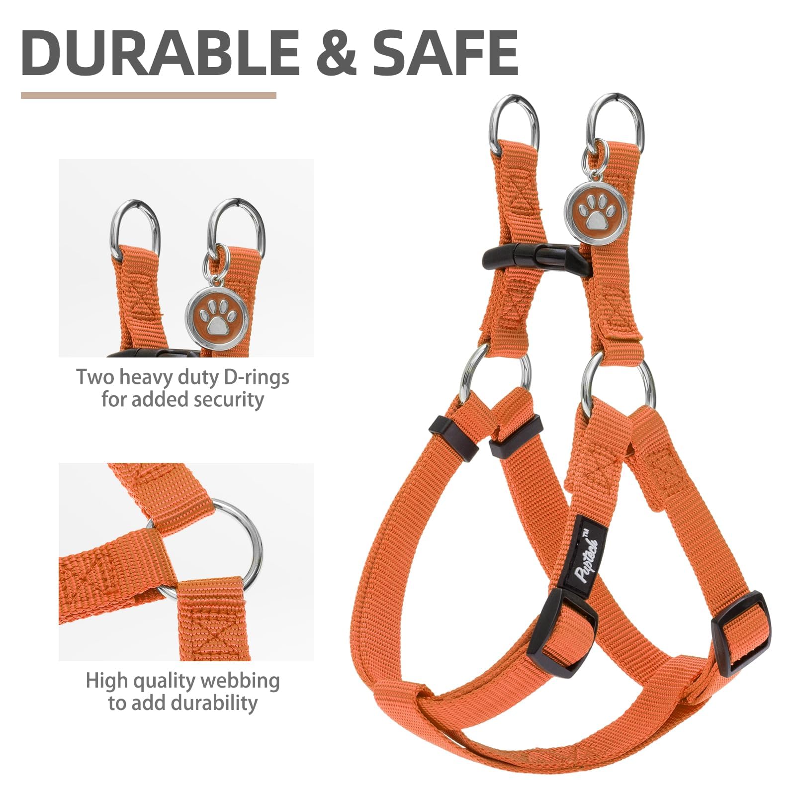Pupteck No Pull Dog Harness Soft Adjustable Basic Nylon Step In Puppy Vest Outdoor Walking With Id Tag Medium Orange