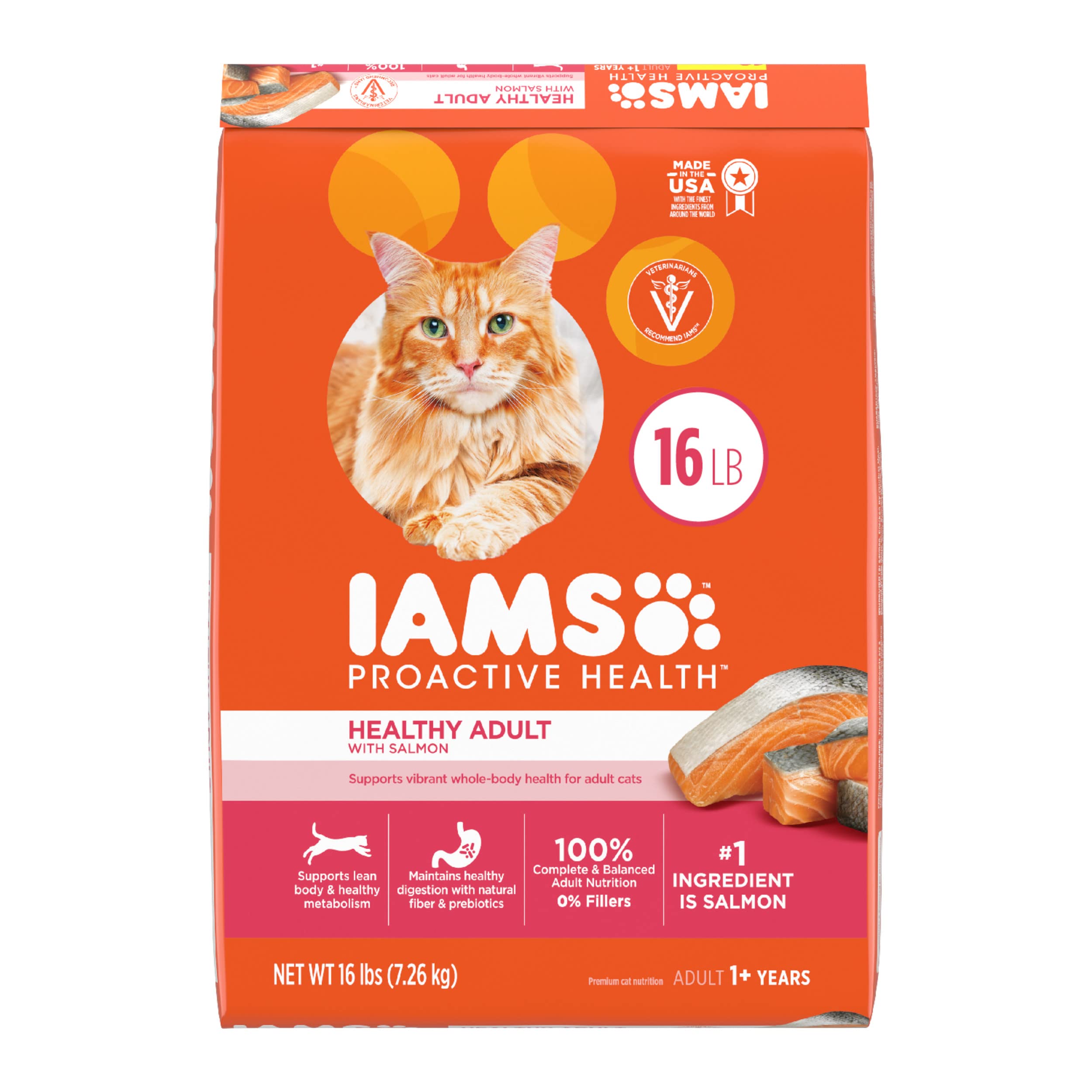 IAMS Proactive Health Adult Healthy Dry Cat Food with Salmon, 16 lb. Bag