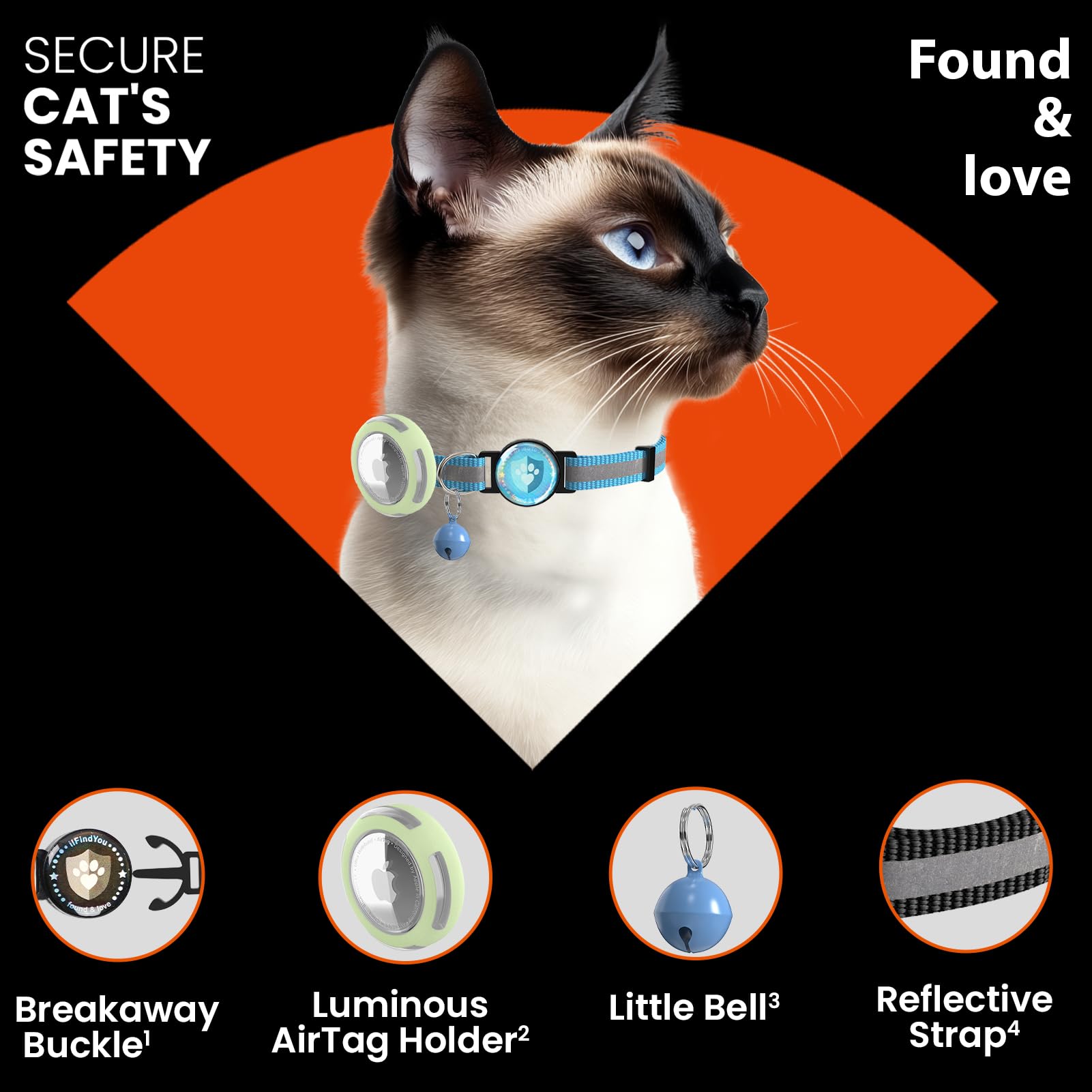 Ilfindyou Airtag Cat Collar Breakaway, Reflective Cat Collars With Luminous Apple Airtag Holder, Adjustable Kitten Collars With