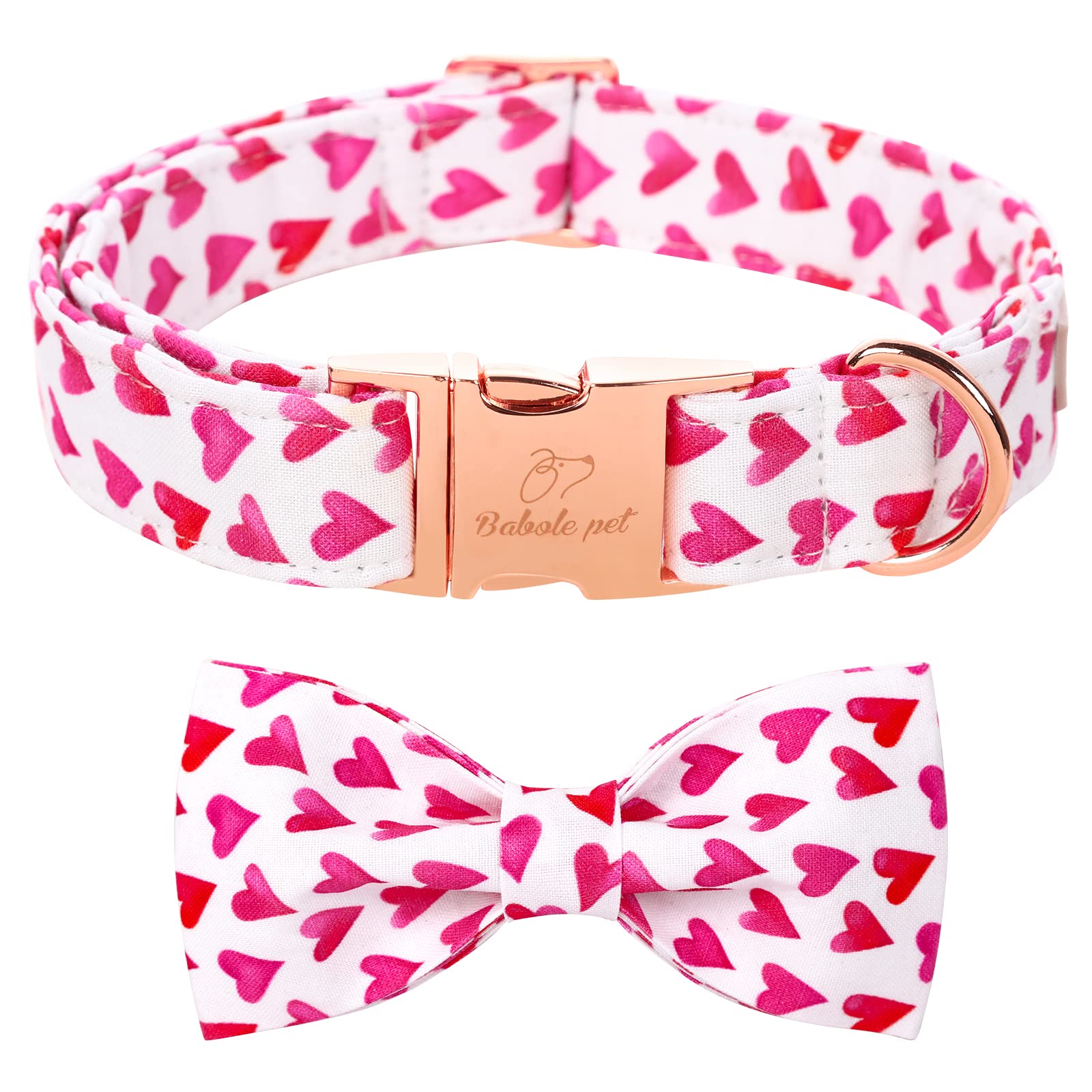 Babole Pet Valentine'S Day Dog Collar With Bow Tie, White Red Love Male Dog Collar With Safety Metal Buckle Adjustable Puppy Collars For Small Medium Large Boy & Girl Dog,M-Neck 13.5'-22'