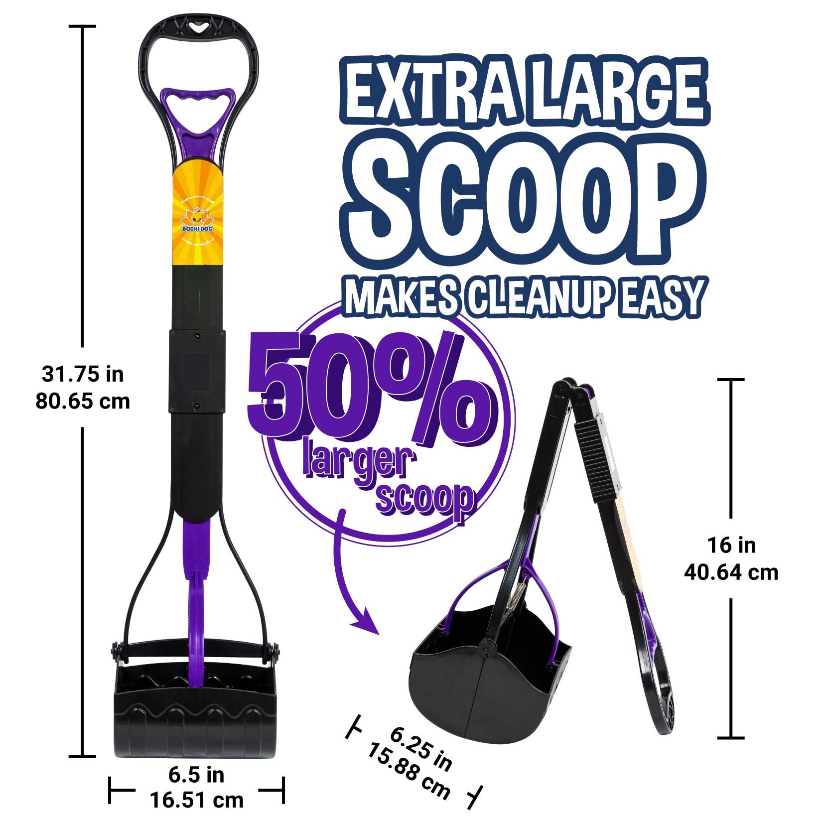 Bodhi Dog Large Foldable Pooper Scooper - 32    Long Handle, Lightweight Portable Pooper Scooper For Small & Large Dogs - Easy T