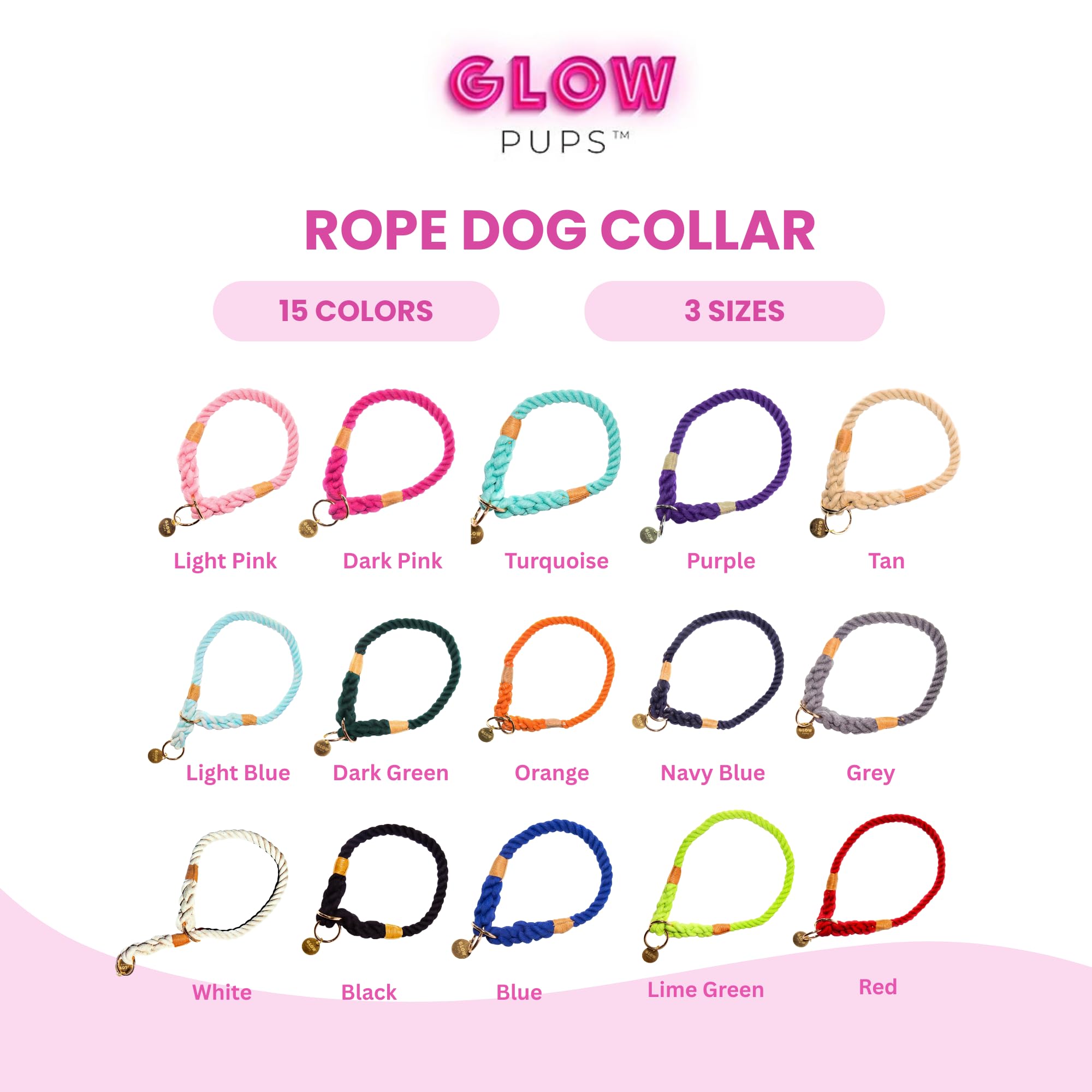 Glow Pups Ombre Rope Dog Collars, Braided Slip Collar For Medium And Large Dogs, Durable And Adjustable Fit, Handmade Stylish Ro