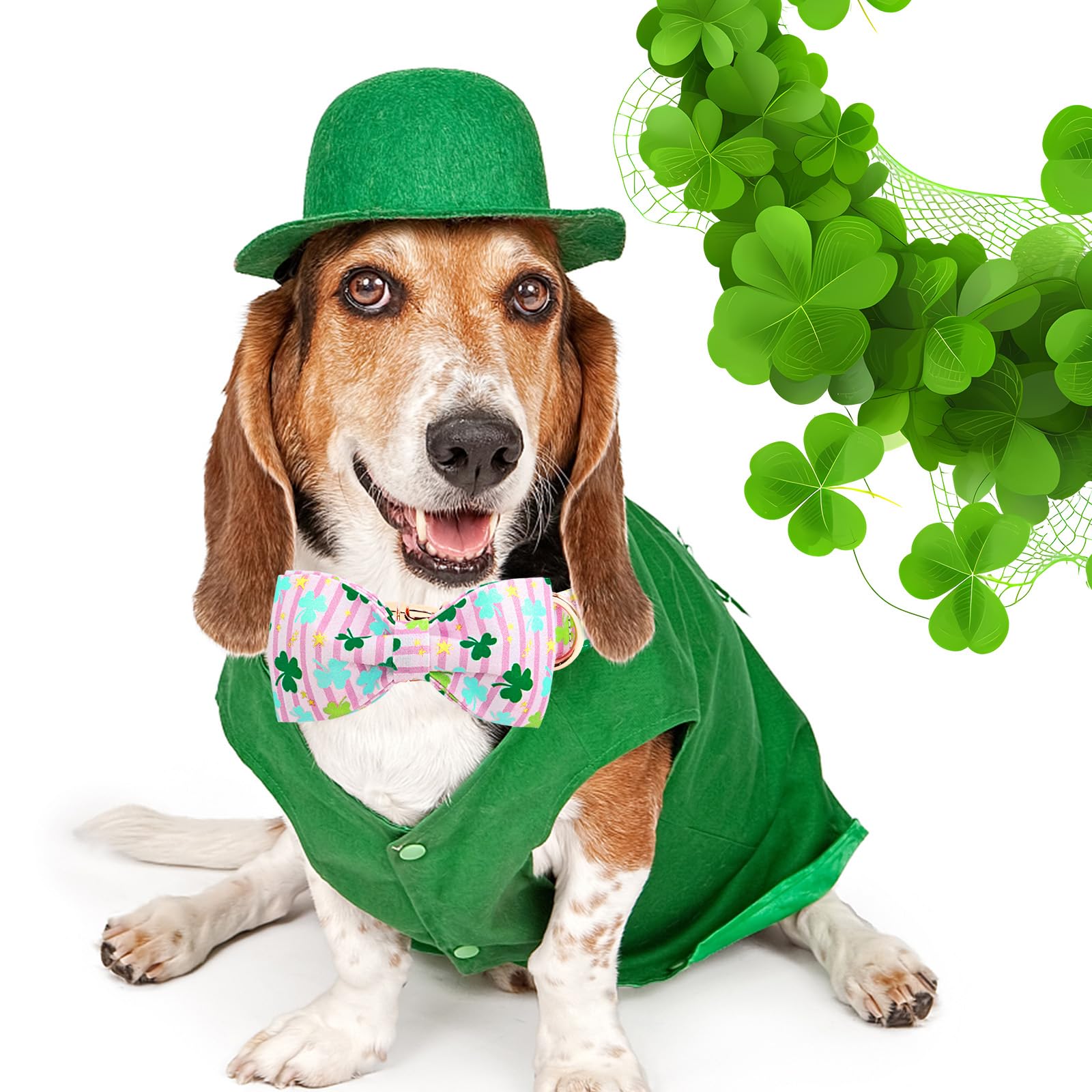 Lionheart Glory St.Patrick'S Day Dog Collar-Lucky Clover Shamrock Dog Bow Collar For Small Dogs Pink Spring Female Trefoil Dog C