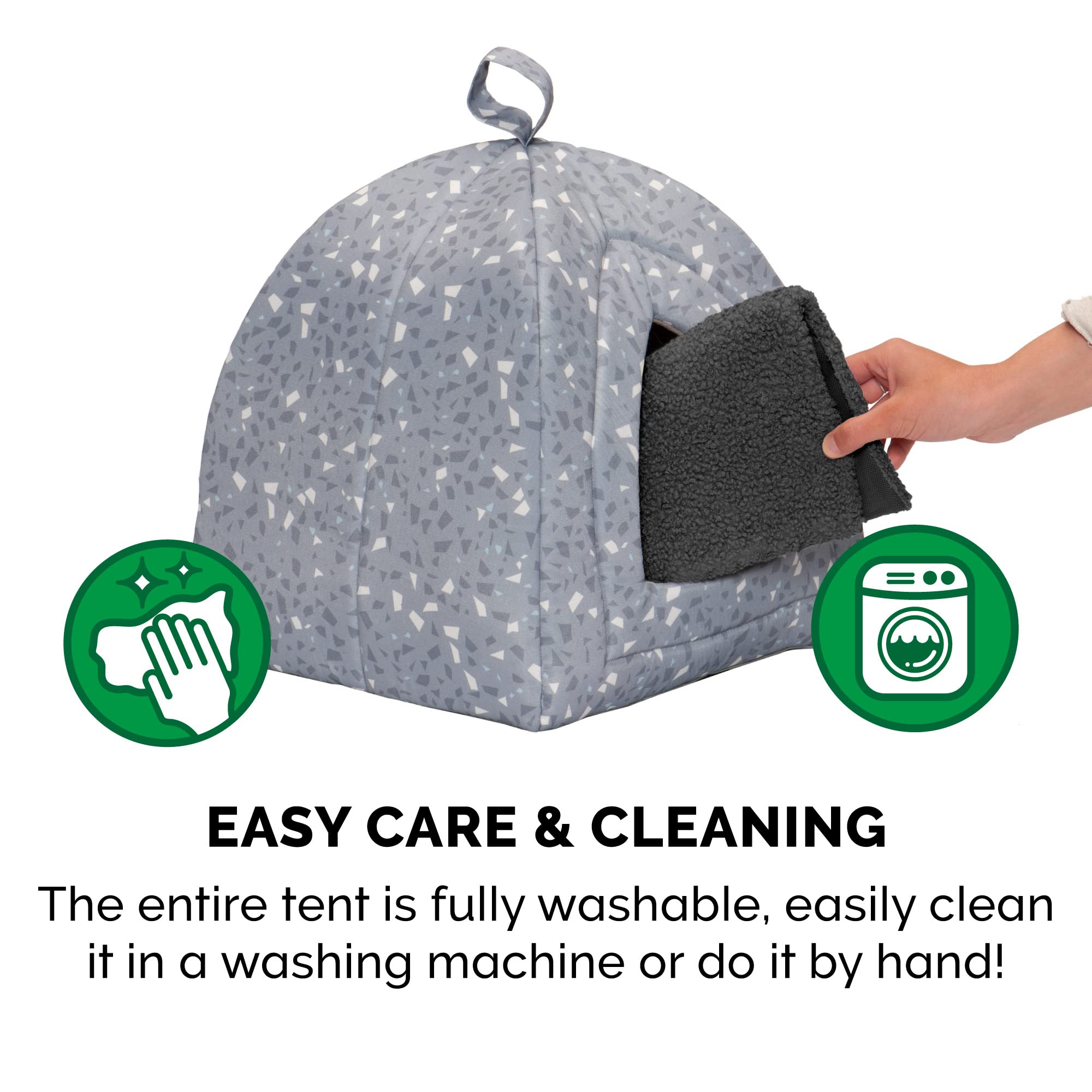 Furhaven Small Cat Bed - Washable Polycanvas Pet Tent, Gray Terrazzo, Model 92207151