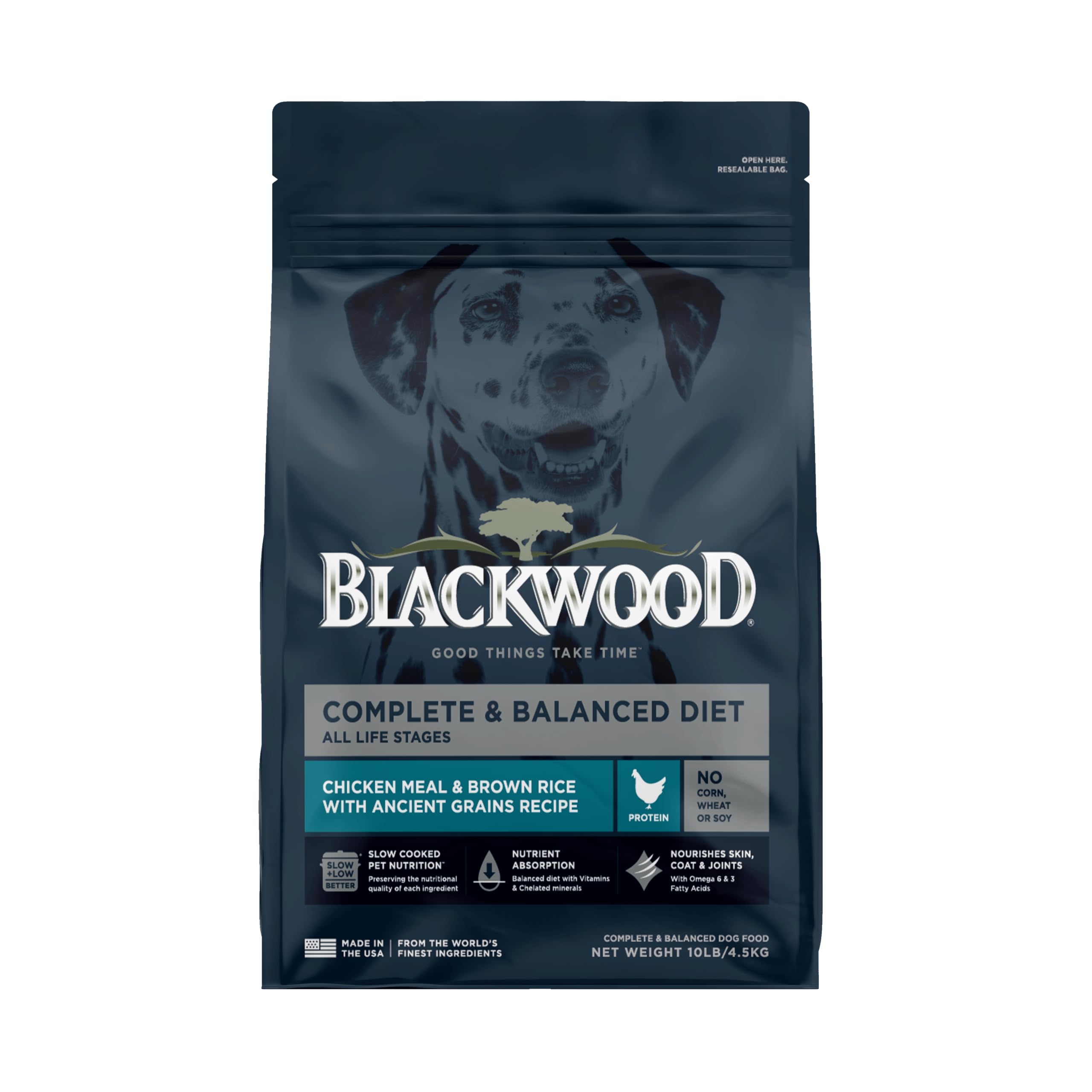 Blackwood Complete & Balanced Diet Dry Dog Food, Chicken Meal & Brown Rice with Ancient Grains, 10 Pound Bag, Slow Cooked with V