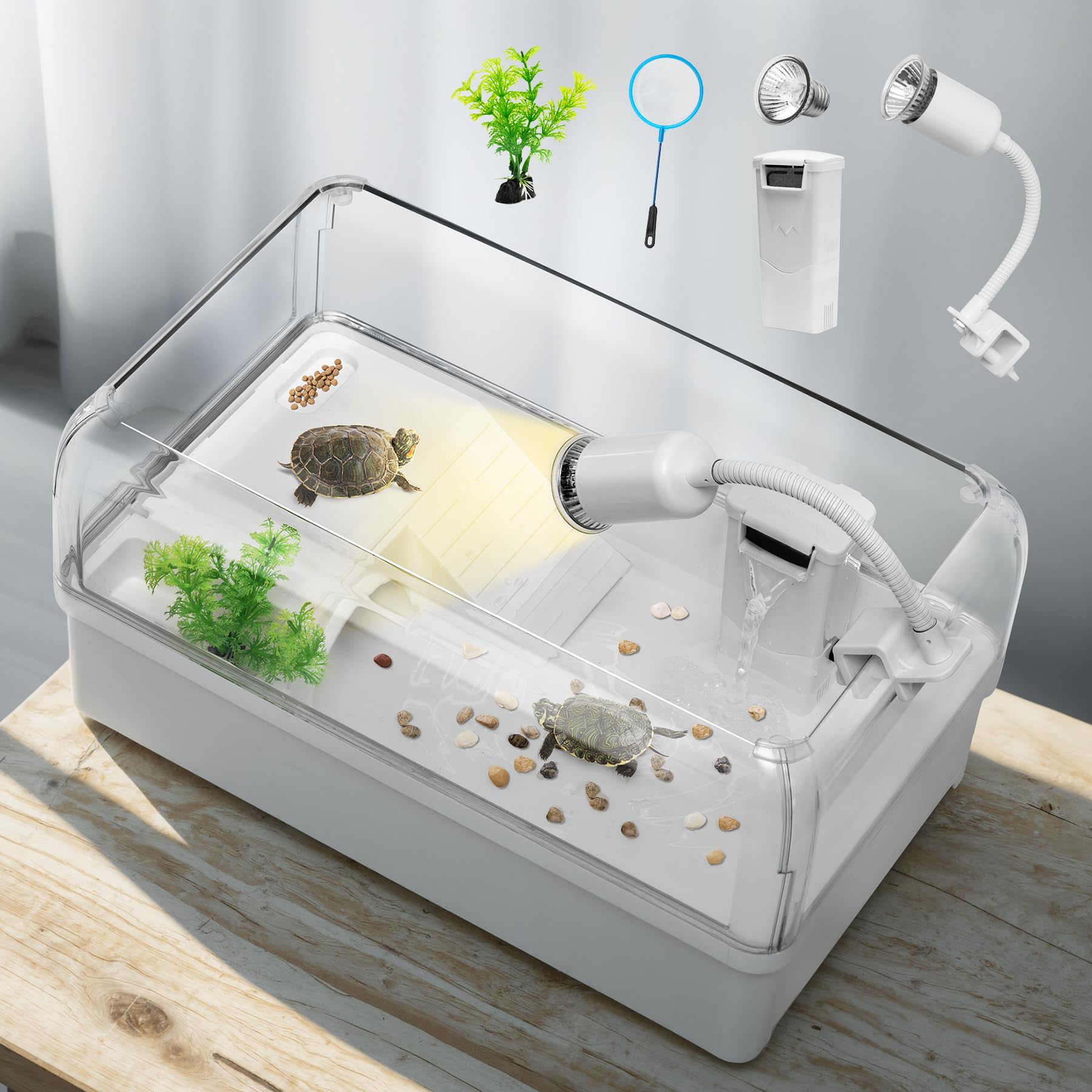 Azv Turtle Tank Habitat Kit,Complete Aquatic Tortoise Starter Enclosure With Filter,Basking Platform With Hideout,Multi-Function