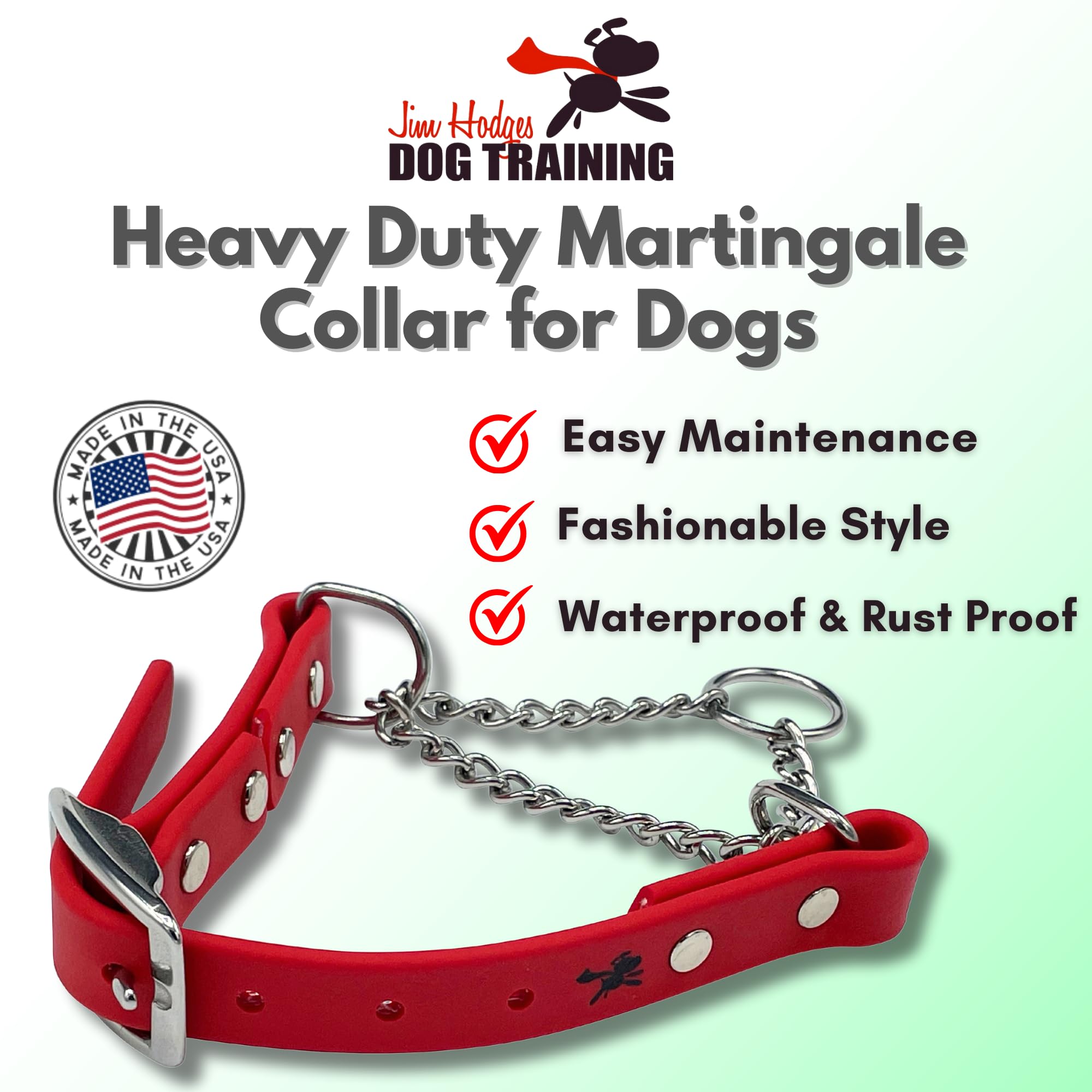 Jim Hodges Dog Training Martingale Collar For Dogs, Biothane, Stainless Steel Hardware, No Pull, Made In The Usa, Professional G