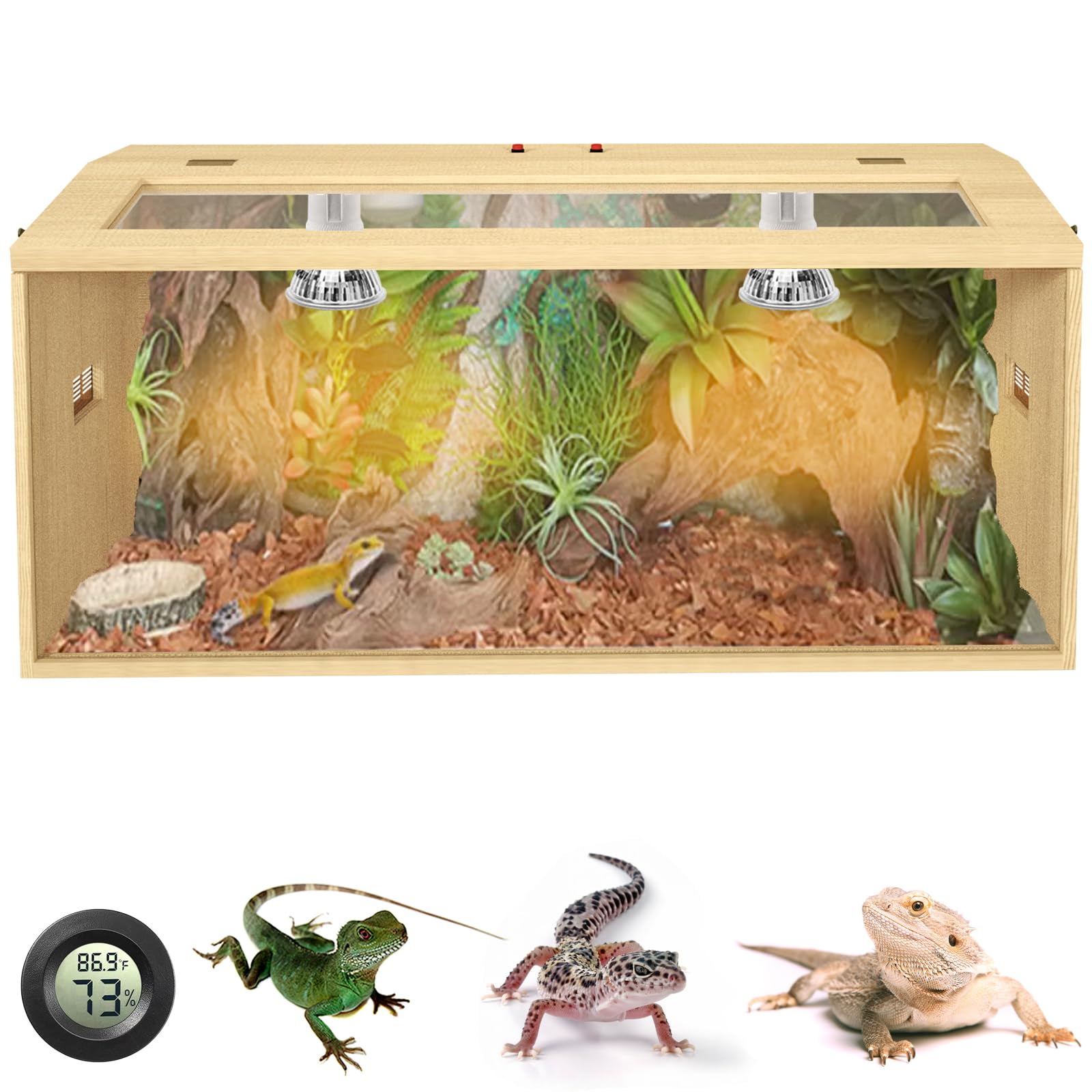 34 Gallon Bearded Dragon Tank, Lockable Reptile Terrarium Tank, Large Snake Enclosure, Lizard, Leopard Gecko Tank with Openable 