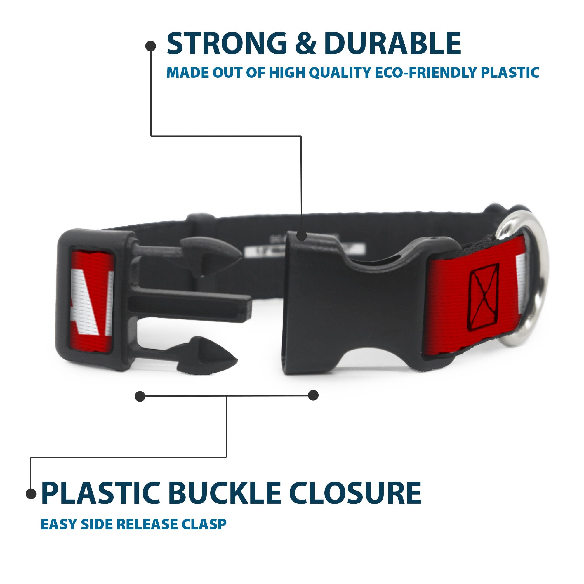 Buckle-Down Plastic Clip Collar - Lifeguard/Logo Red/White - 1.5 Wide - Fits 13-18 Neck - Small