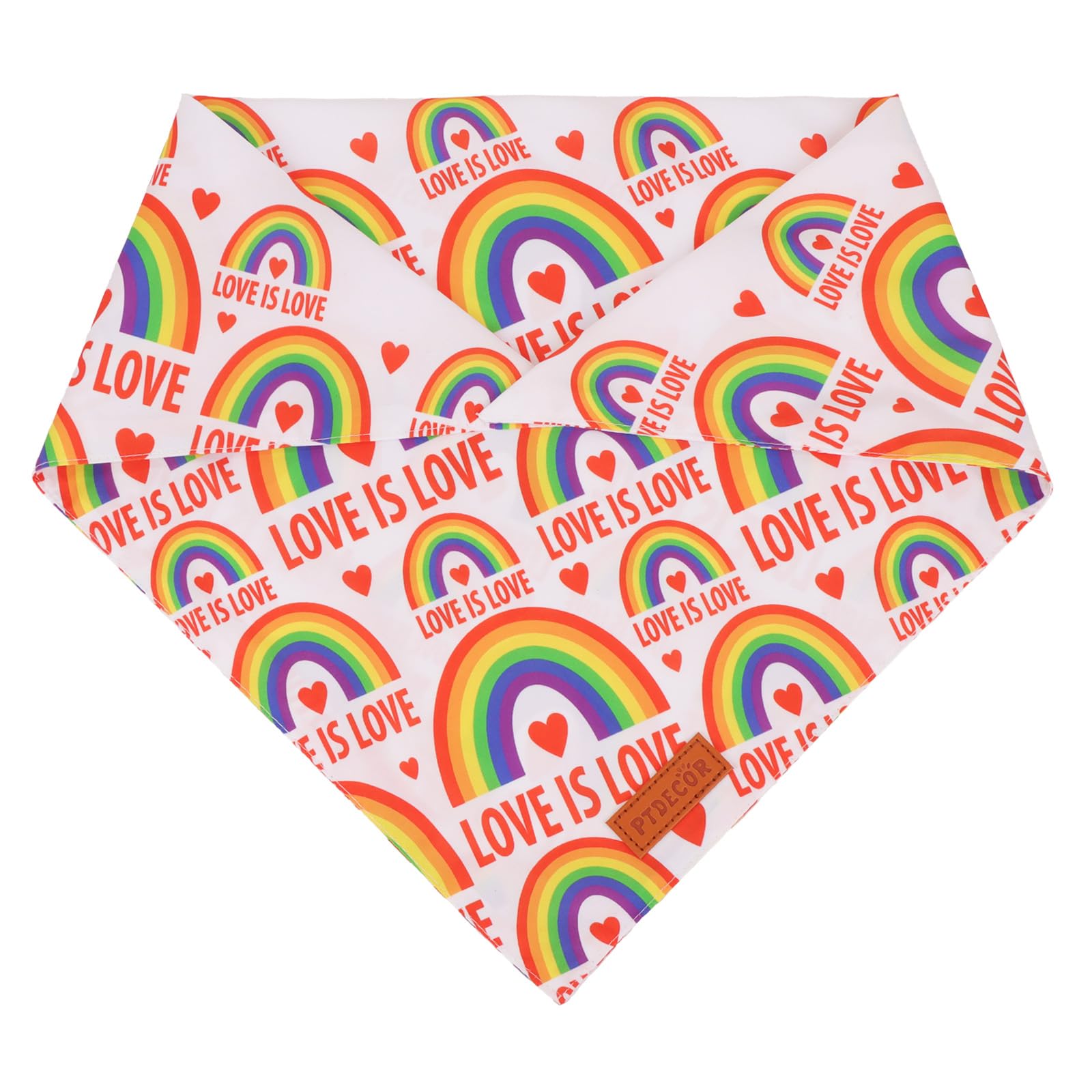 Ptdecor Rainbow Dog Bandanas Pride Day, Multi Size,Love Is Love    Pet Scarf Reversible Triangle Lgbt+ Rainbow Bandanas For Larg