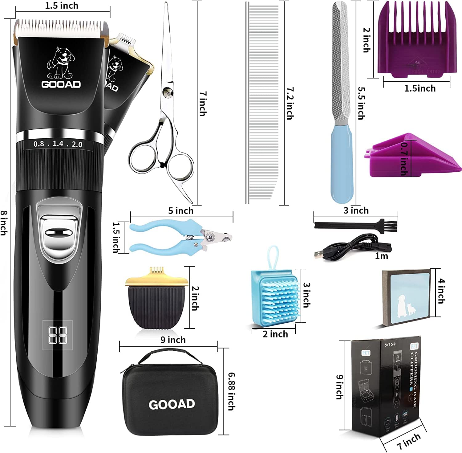 Gooad Dog Clippers Grooming Kit And Paw Trimmer,Low Noise,Electric Quiet,Rechargeable,Cordless,Pet Hair Clippers For Thick Coats