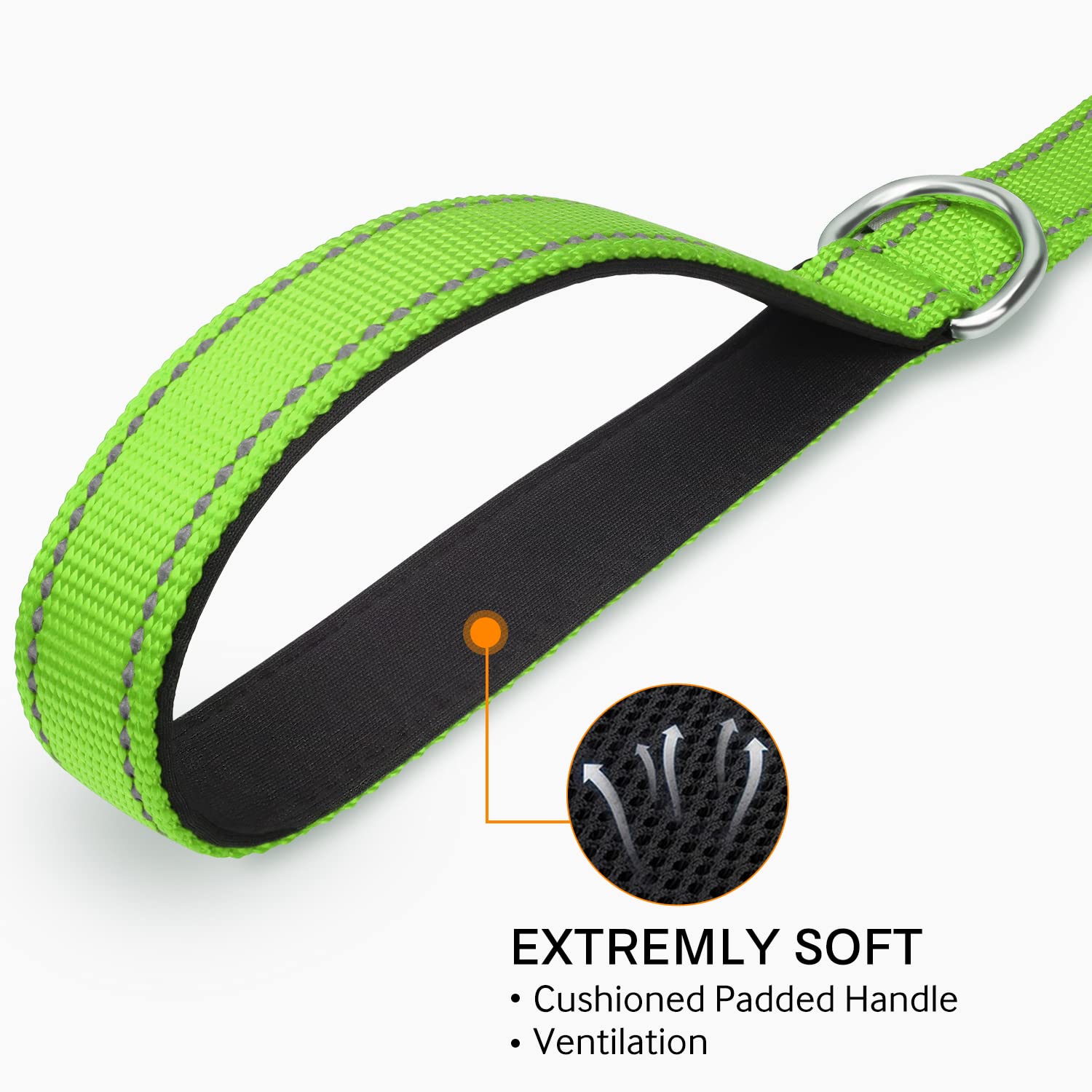 Joytale Double-Sided Reflective Dog Leash, 6 Ft/5 Ft/4 Ft, Padded Handle Nylon Dogs Leashes For Medium & Large Dogs Walking, Green, 6Ft