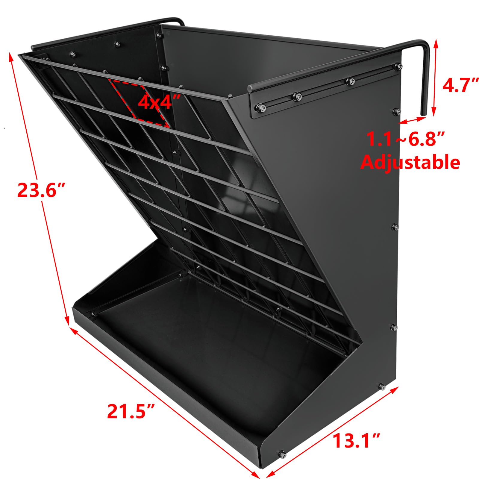 YXJSTO Heavy-Duty Galvanized Metal Wall Mount Hay Rack & Grain Feeder for Livestock - Adjustable Distance - Black