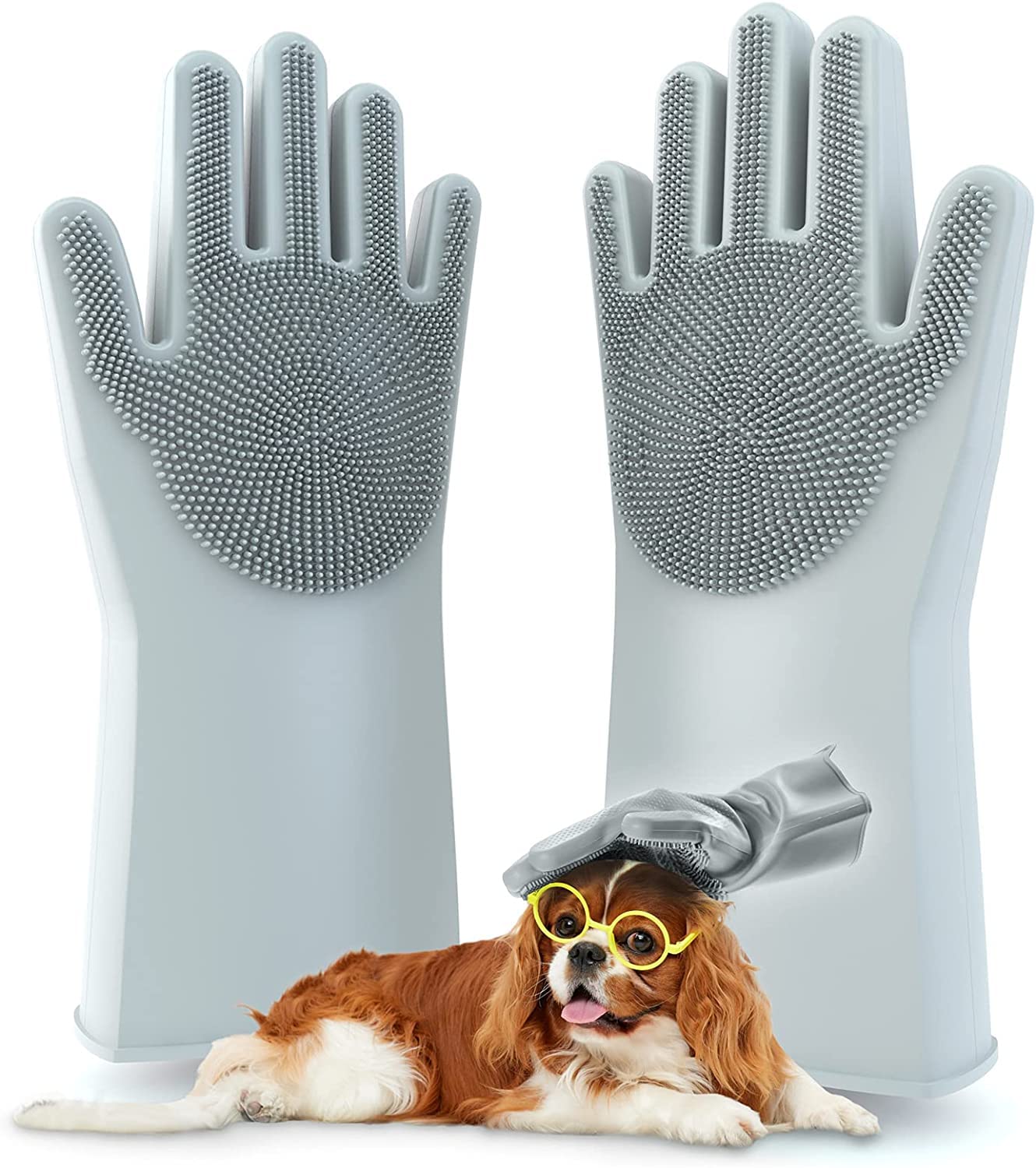 Renesmee Pet Grooming Gloves, Silicone Gloves Washing Dogs & Cats Hair Removal Gloves, High Density Teeth Bathing Shampoo Sheddi