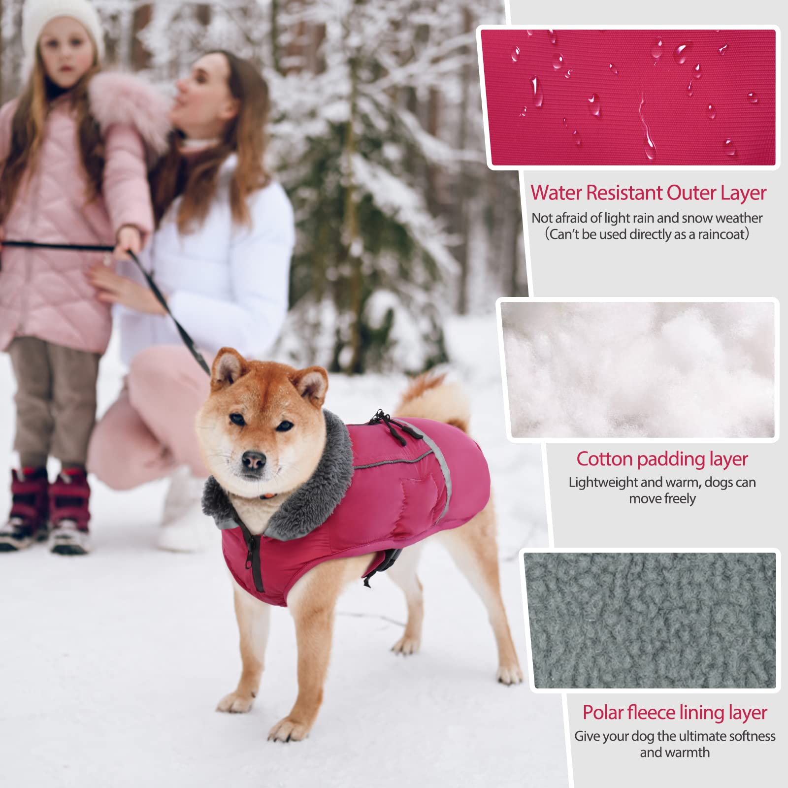 Qbleev Warm Dog Coat Reflective Dog Jacket, Waterproof Dog Winter Coat Turtleneck Dog Clothes For Cold Weather, Thick Fleece Dog