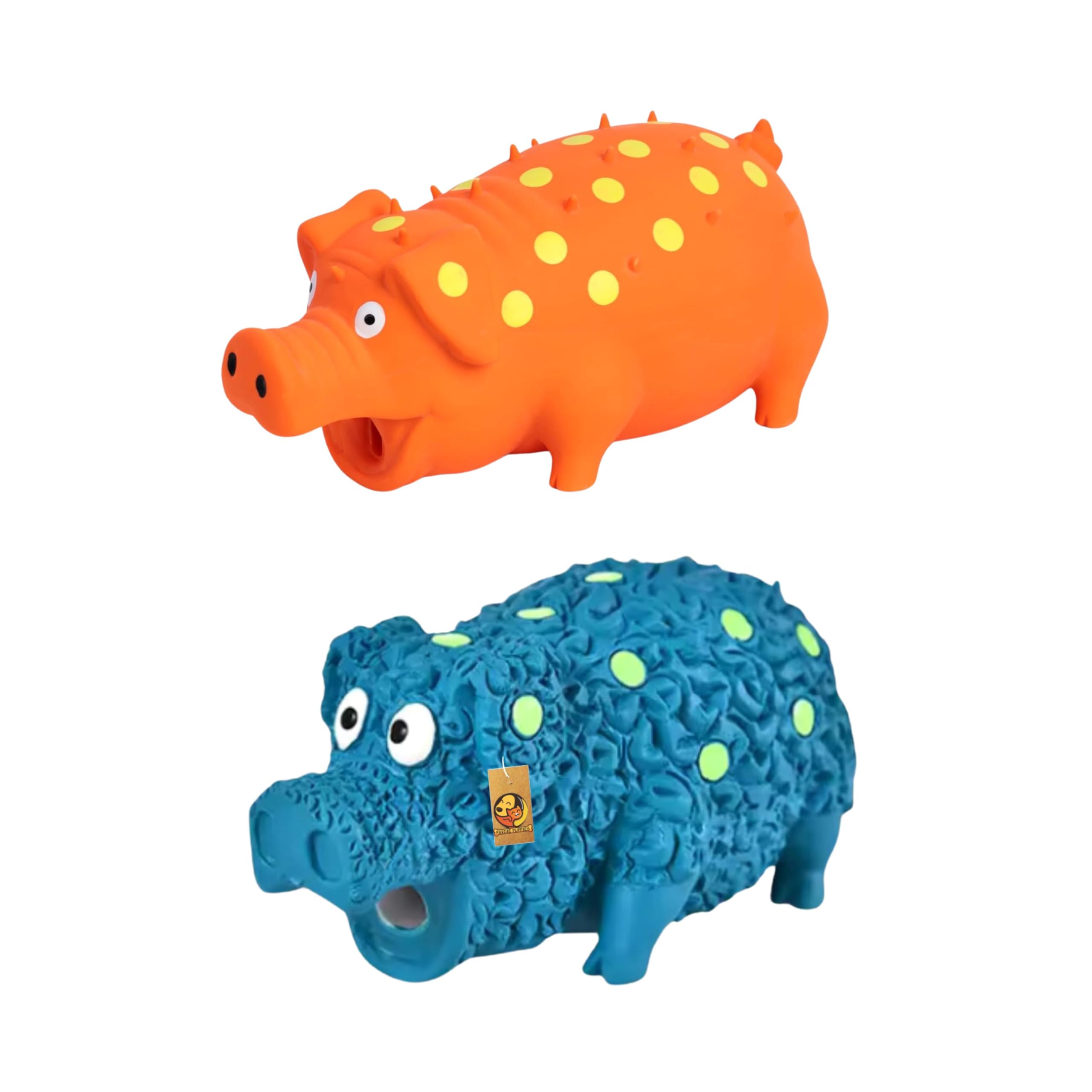 Foodie Puppies 2In1 Combo Of Latex Dog Squeaky Toy (Orange Wild Boar & Blue Grunter) For Small To Medium Dogs | Interactive An