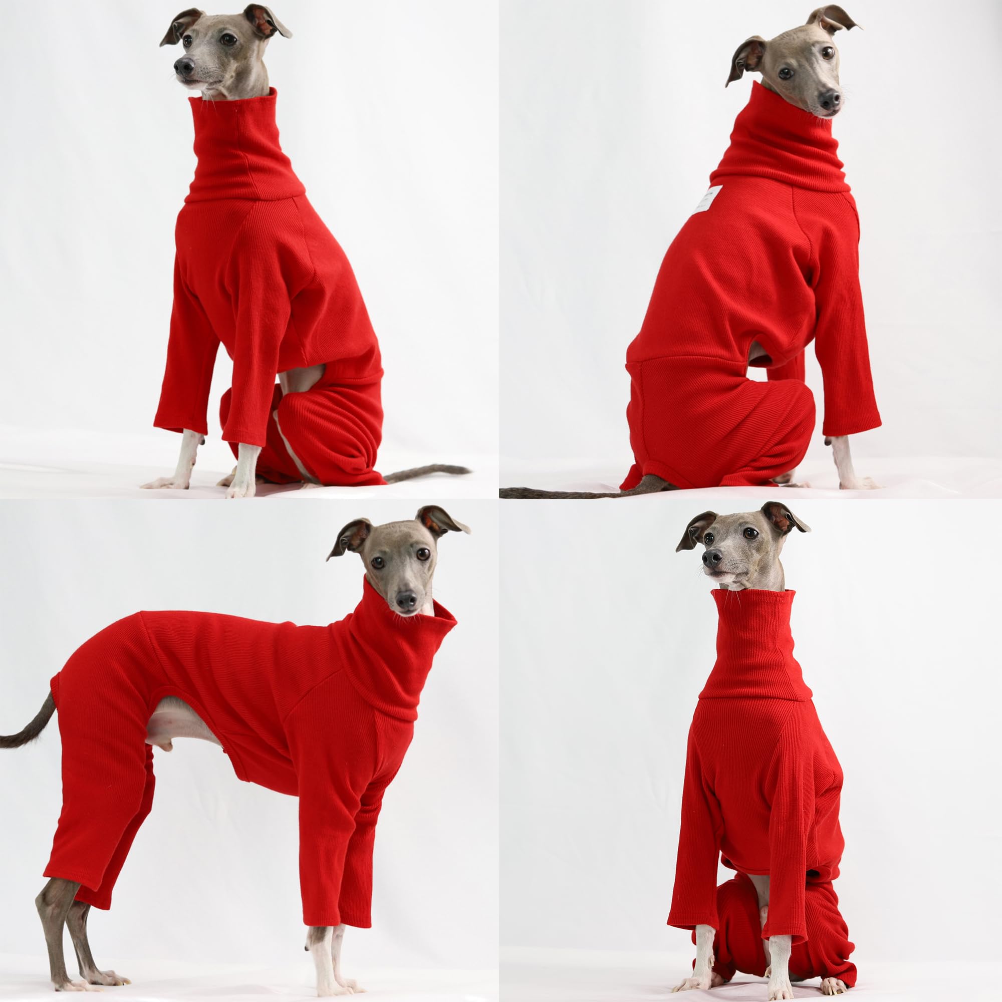 D Doggy Star Italian Greyhound Clothes Stretchable Onesie Whippet For Dog (S,Ribbed Red)