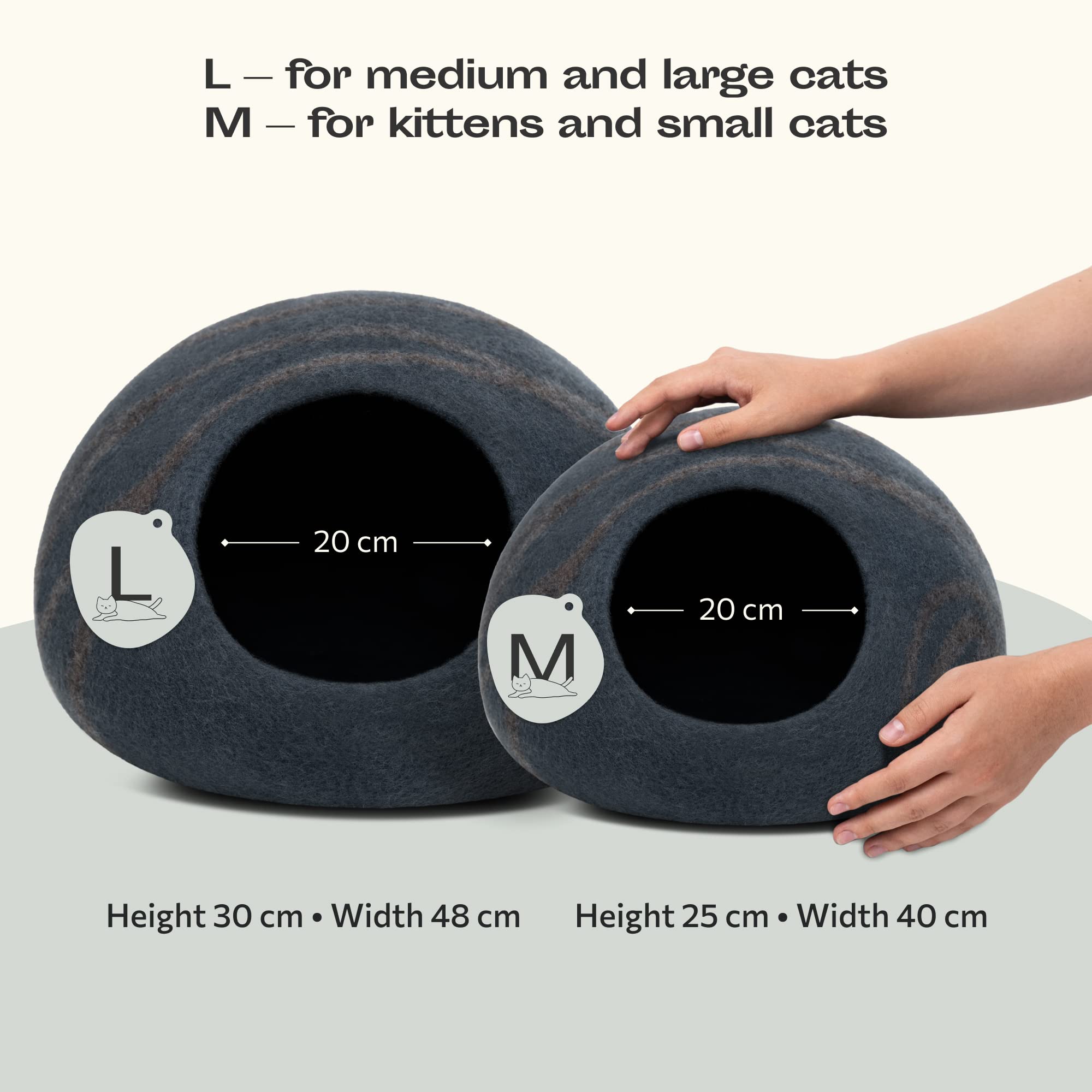 Meowfia Premium Felt Cat Bed Cave - Handmade 100% Merino Wool Bed For Cats And Kittens (Dark Shades) (Large, Slate Grey)