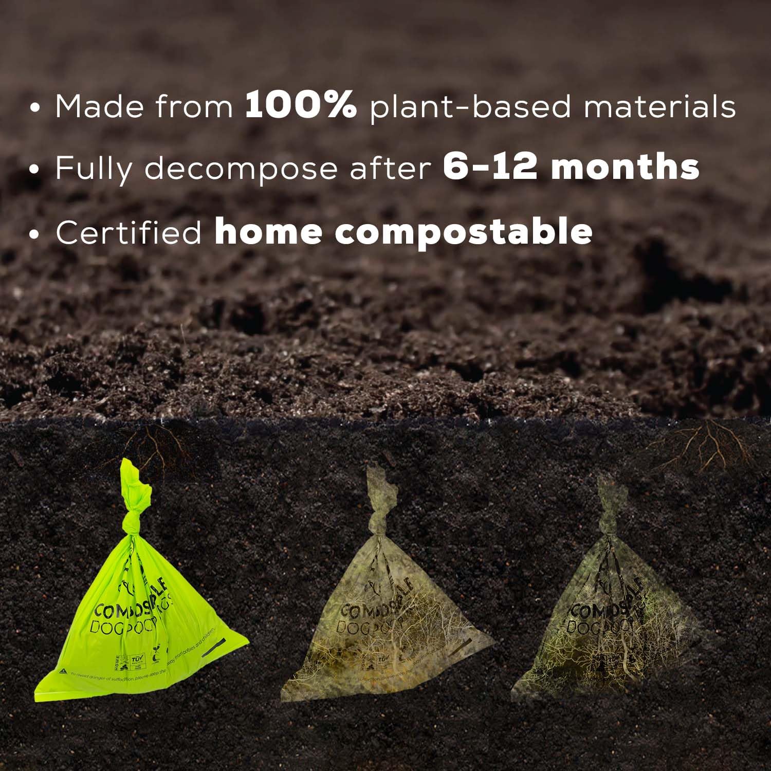 ANECO 100% Certified Home Compostable Dog Poop Bags (135 Count/9 Rolls), Large Poop Bags for Dogs & Cats, Extra Strong & Leak-pr