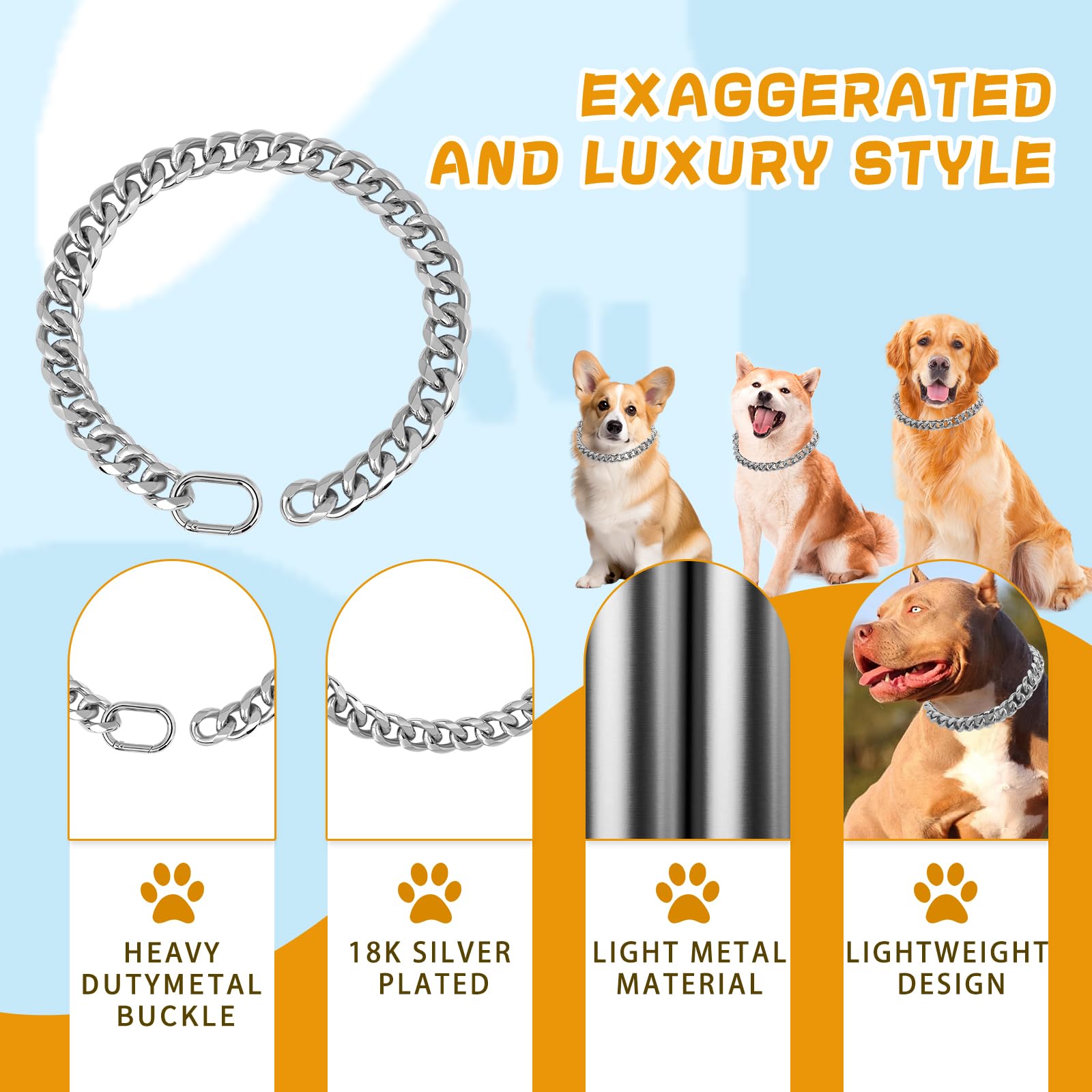 Baobote 19Mm Thick 18K Silver Plated Metal Dog Cuban Link Collar - Silver Dog Chain Collar For Dogs (20)