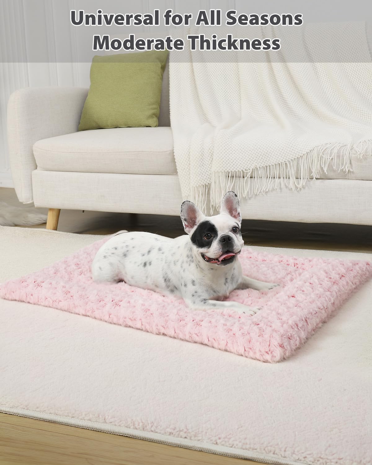 Washable Dog Bed Mat Reversible Dog Crate Pad Soft Fluffy Pet Kennel Beds Dog Sleeping Mattress For Large Jumbo Medium Small Dogs, 41 X 27 Inch, Pink