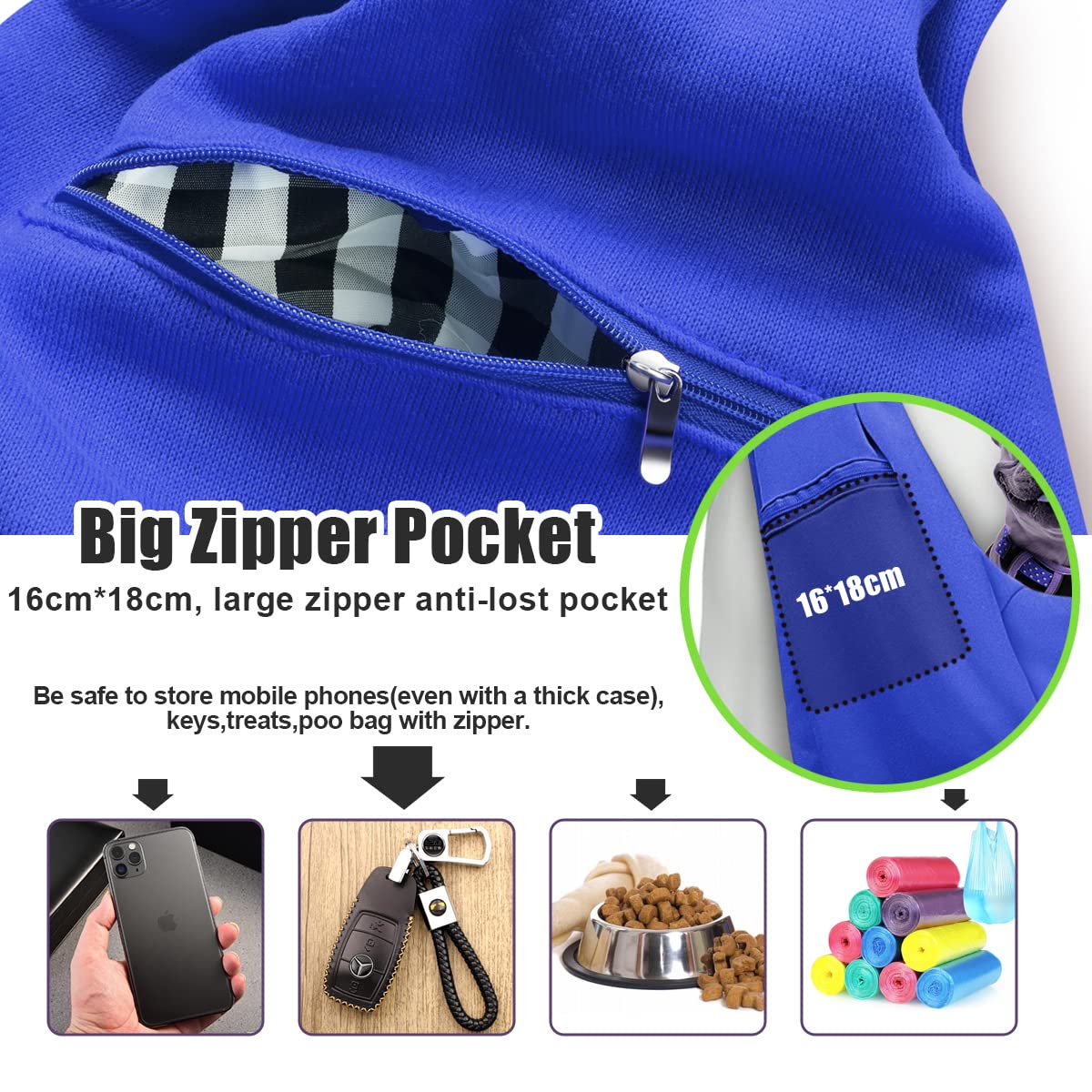 Tomkas Dog Sling Carrier For Small Dogs - Royal Blue, Adjustable Strap & Zipper Pocket, Up To 10 Lbs. Perfect Puppy Carrier For