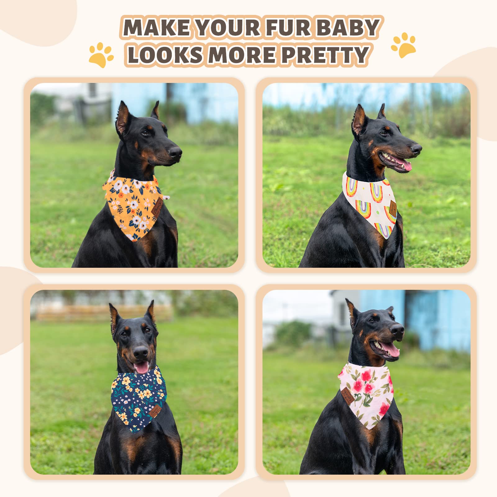 Charcy Dog Bandanas 4 Pack - Fall Bandana For Boys And Girls, Holiday, Birthday - Adjustable Durable Scarf, Unique Design - Rain