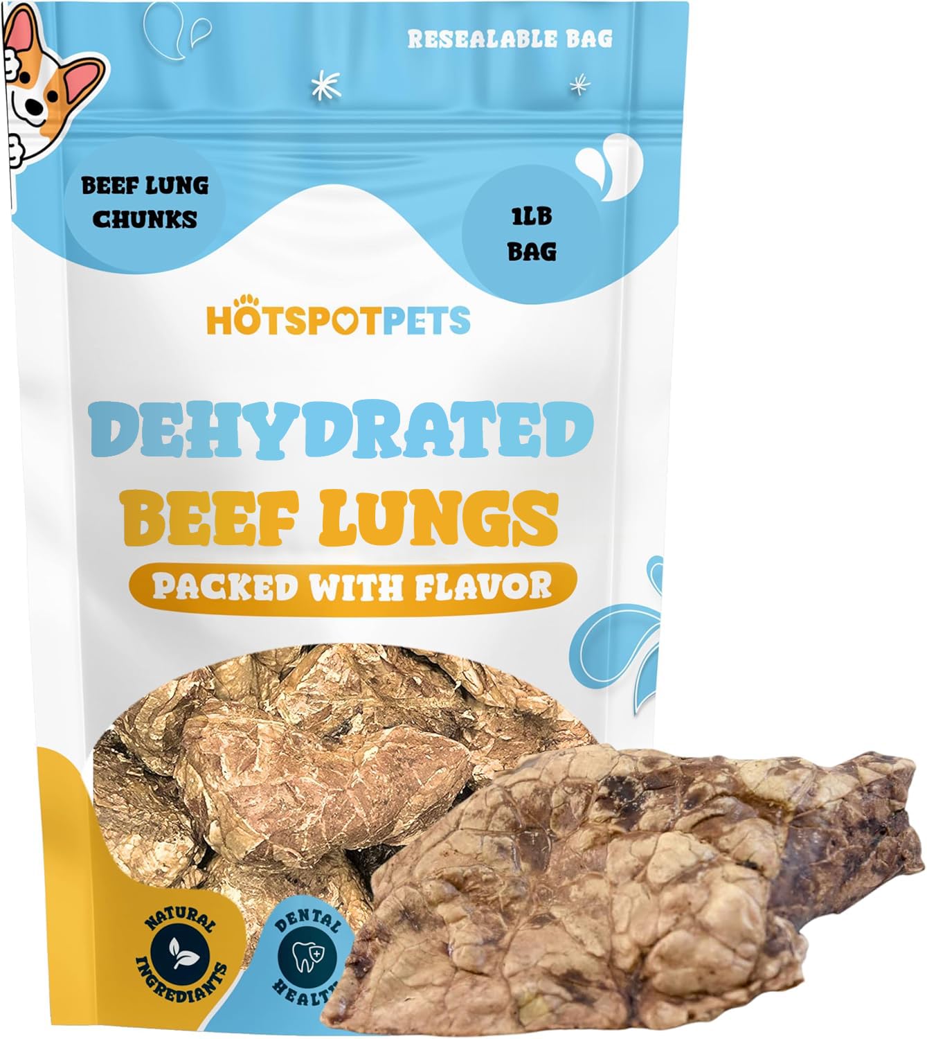 hotspot pets Beef Lung Dog Treats -1 Pound Big Bag - Slow Roasted, All Natural Dehydrated Premium Beef Lung Training Treats for