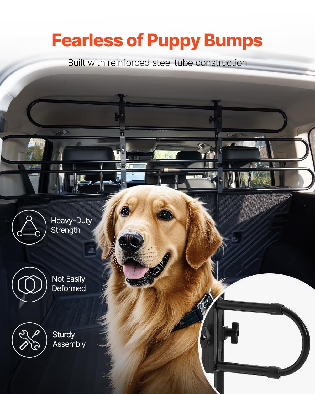 VEVOR Dog Car Barrier, Adjustable Universal-Fit Vehicle Pet Barrier for Cars, Trucks and SUVs, Easy to Install Dog Car Gate - St