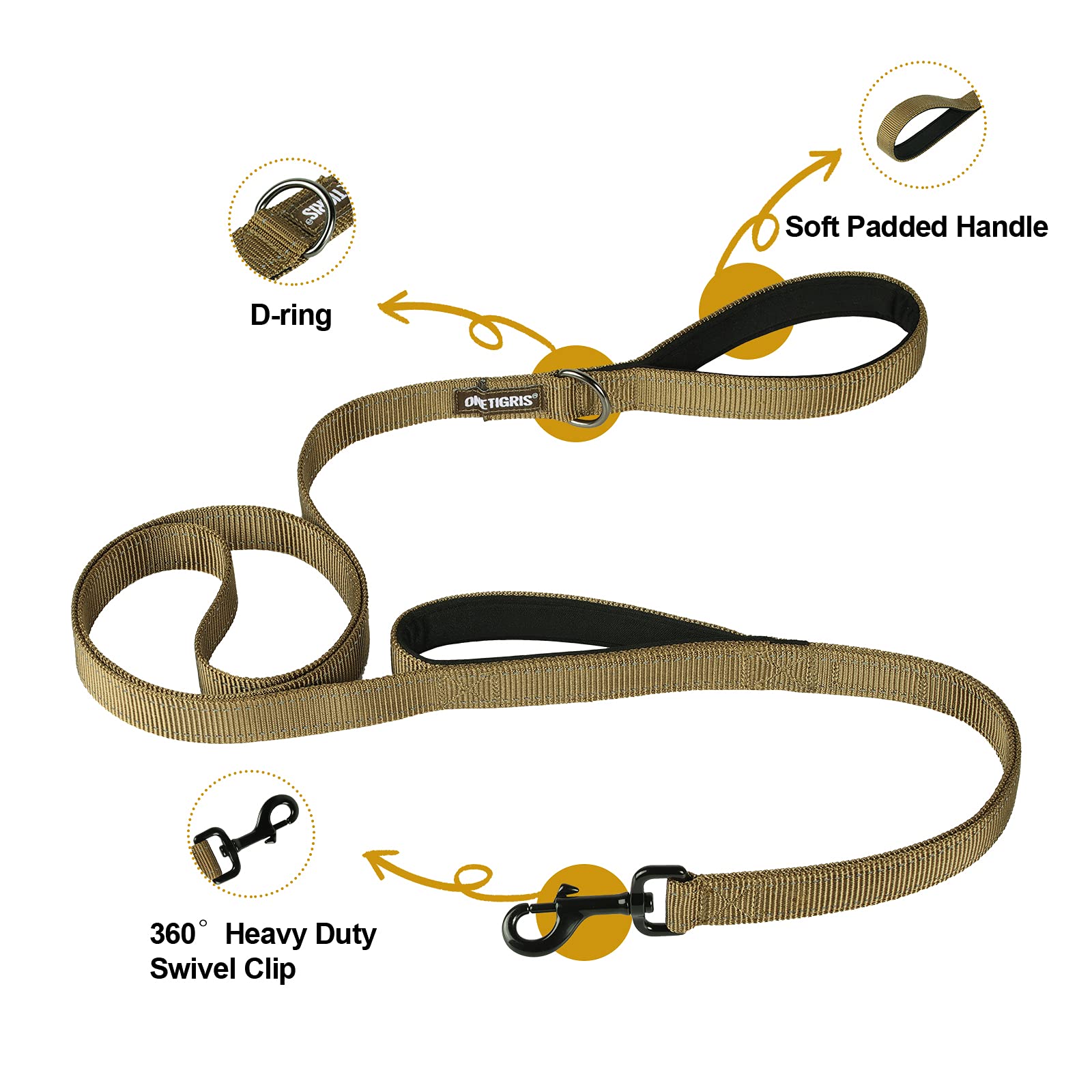 Onetigris Handled No-Pull Dog Walking Leash Long Traffic Leads For Medium To Large Dogs (Brown, 4Ft)