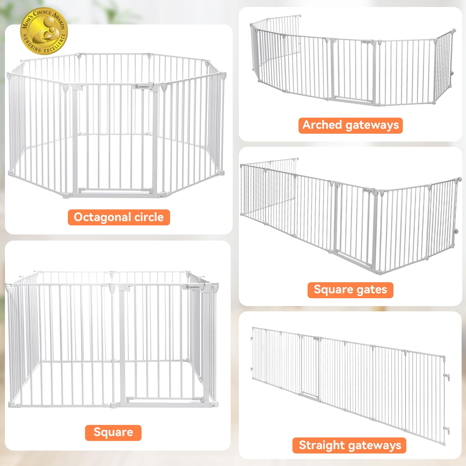 COMOMY 198 Baby Gate Extra Wide, Dog Gate Pet Gate for House Stairs Doorways Fireplace, Adjustable 3 in 1 Play Yard Child Safety