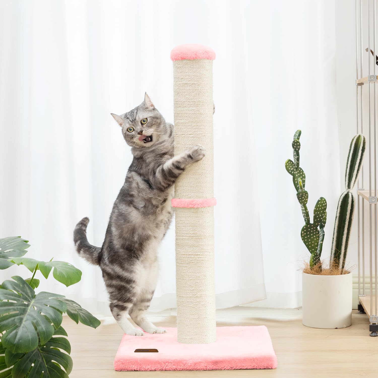 Karolpar 34Inch Cat Scratching Post With Natural Sisal Rope 4.3Inch Large Diameter Scratcher Post Tree For Indoor Cats Pink