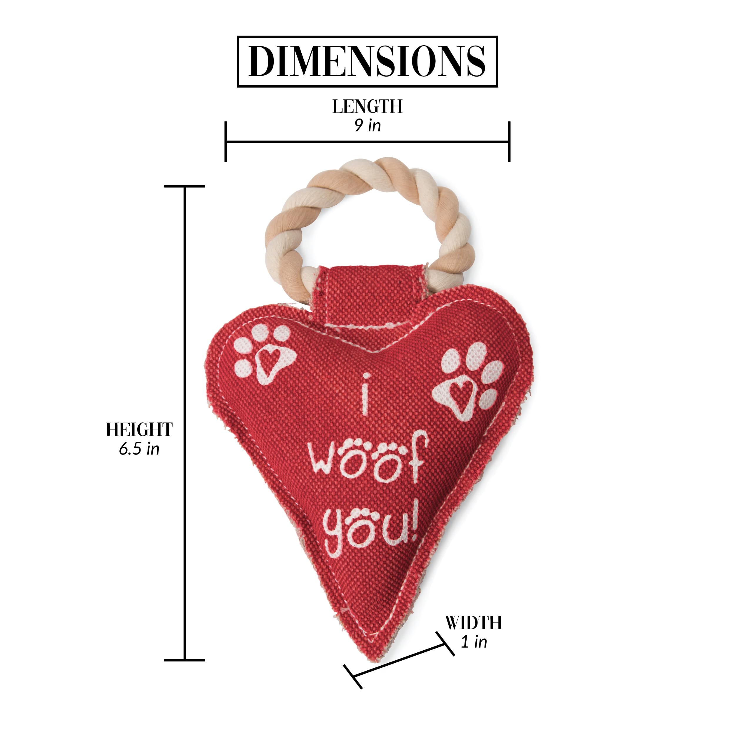 Pavilion Gift Company 45610 Pavilion'S Pets-Red Heart Shaped Canvas And Rope Dog Squeaky Toy-I Woof You