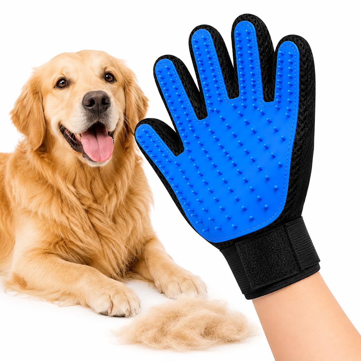 Deshedding Glove For Pet Bathing & Grooming  Soft Rubber Pet Hand Gloves Scrubber For Dogs & Cats (Blue)
