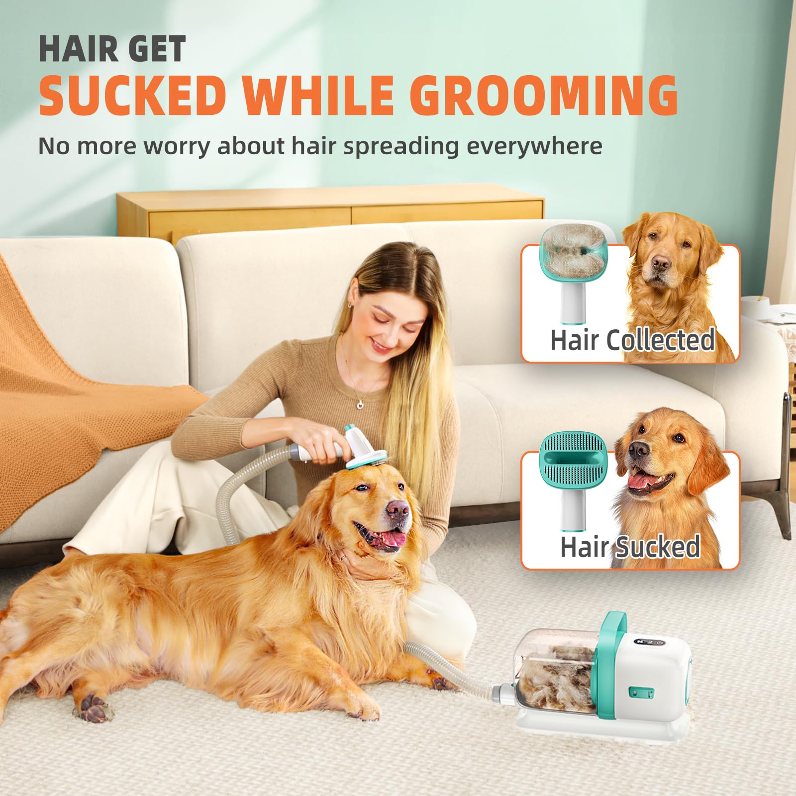 Buenkee Dog Grooming Vacuum, Dog Vacuum for Shedding Grooming, Low Noise Quiet Dogs Pet Fur Hair Remover Kit, 15kpa Cat Groomer