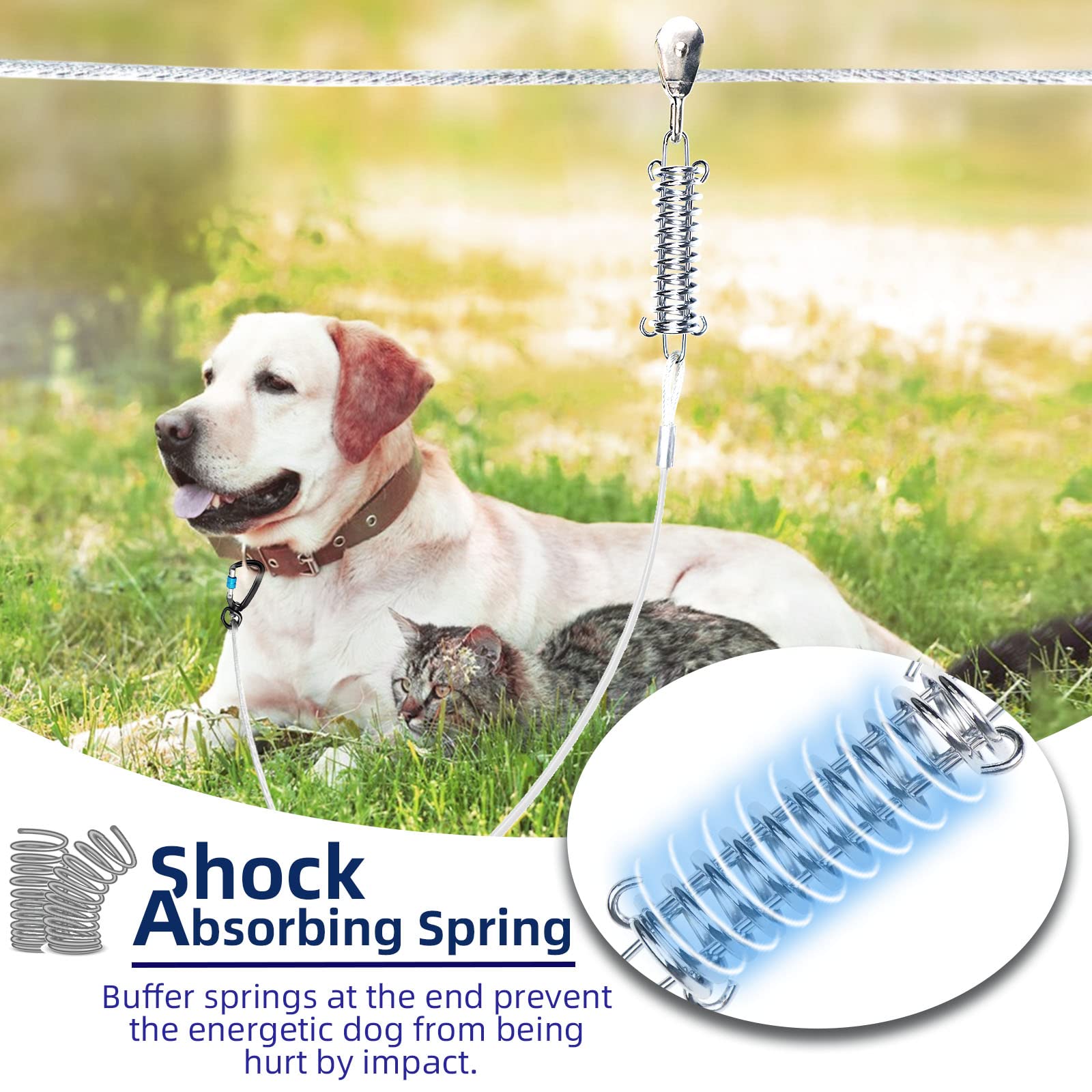 Dog Tie Out Runner For Yard,Trolley System For Large Dogs,Heavy Duty Dog Run Cable Lead 150Ft With 10Ft Pulley Runner Line For Small Medium And Large Dogs Up To 250Lbs Running Outside Yard Or Camping